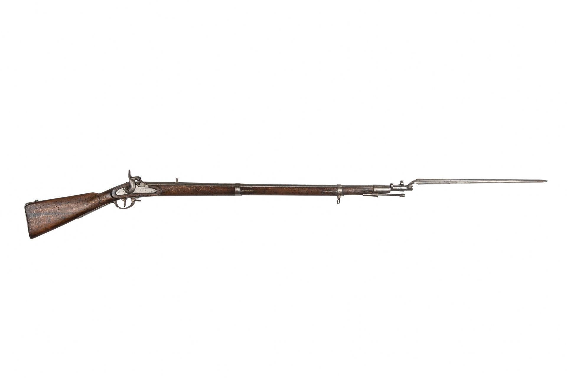 Null 1854型洛伦兹打击式步枪

圆桶，有雷电，有上升。冲孔平身锁和圆身锤。铁制配件（口罩要重新装上）。胡桃木股票。

枪管长度：94厘米。总长度：132&hellip;