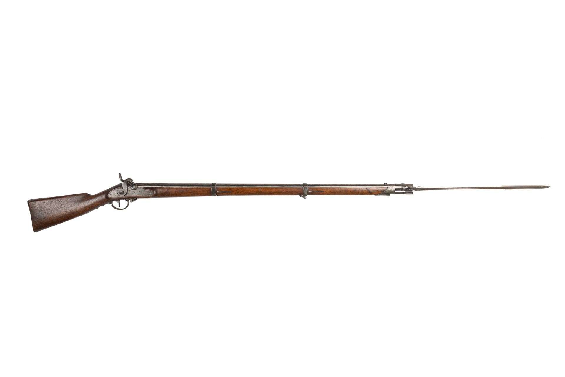 Null 巴伐利亚1842型打击乐步枪。

圆形枪管，有雷霆之怒，盖有印章。锁定 "AMBERG 1844"。冲压的铁制配件。坚持用脸皮淹没。王冠下有交叉的剑的&hellip;
