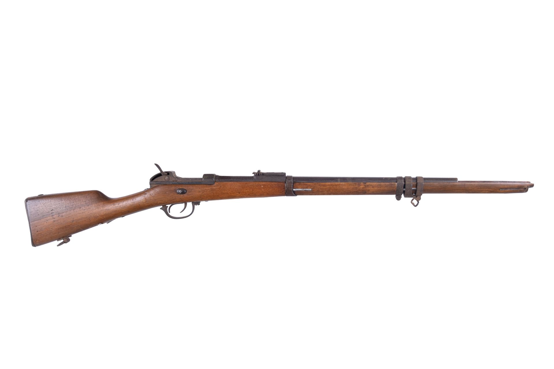 Null 巴伐利亚韦尔德步枪1869型。

处于状态（切割枪管，机械事故）。

附有皮革吊带的碎片。