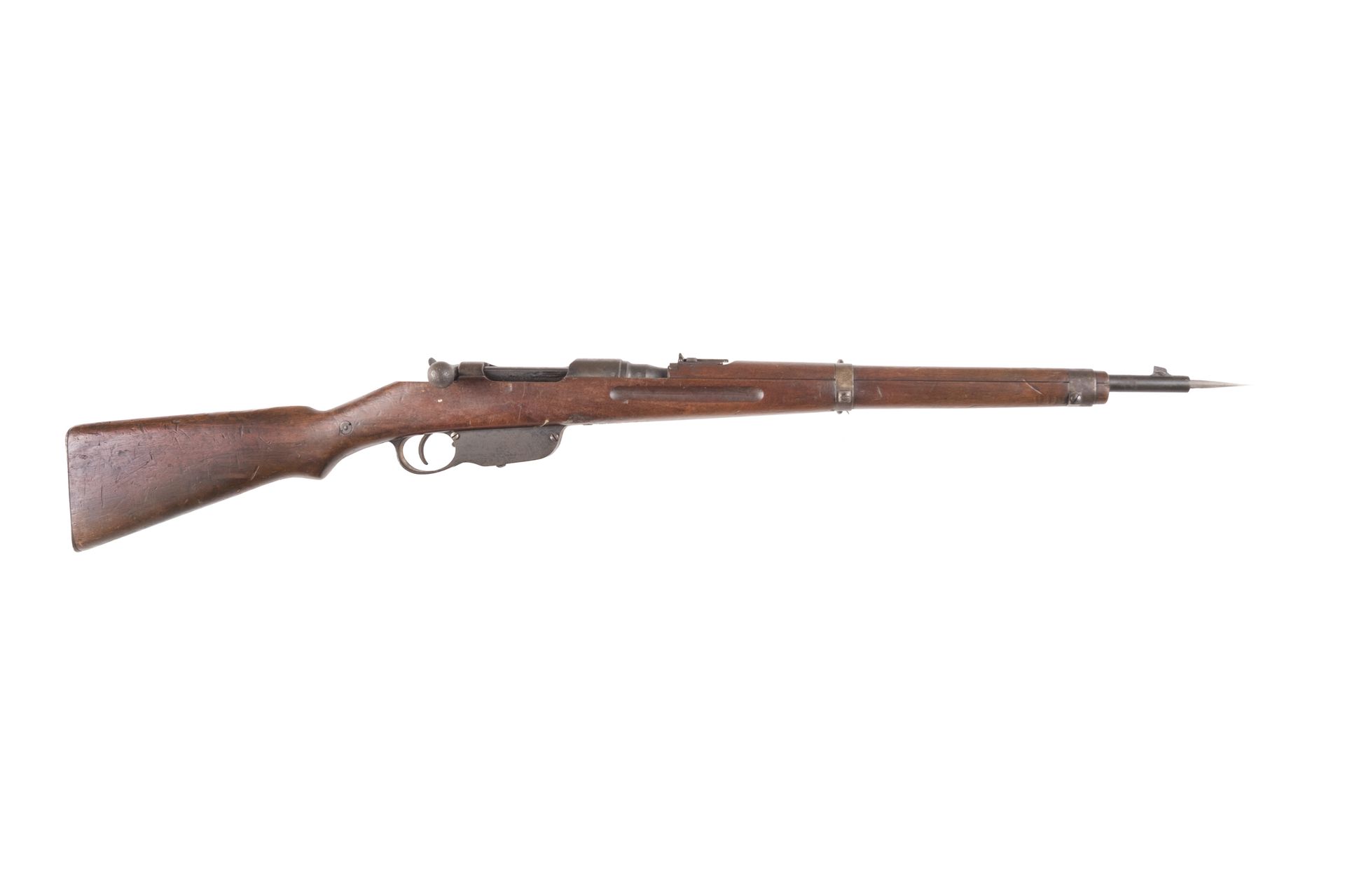 Null 匈牙利曼利夏步枪，型号1895，口径8毫米。

枪管长50.7厘米，印有 "BUDAPEST M 95"。(被钉死)。铁制配件。胡桃木股票。

枪管长&hellip;