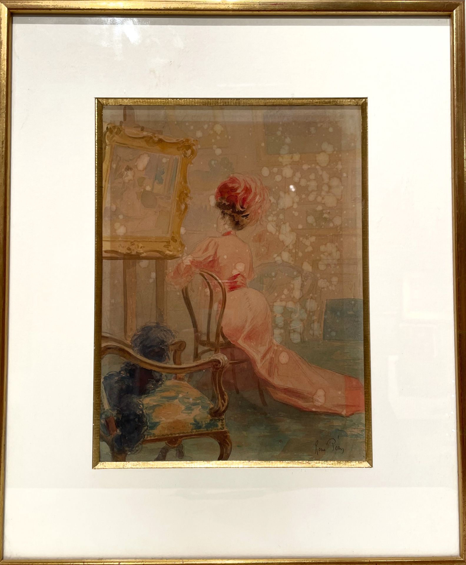 Null René PÉAN (1875-1955)

Galante, die ein Gemälde bewundert 

Aquarell 

30x2&hellip;