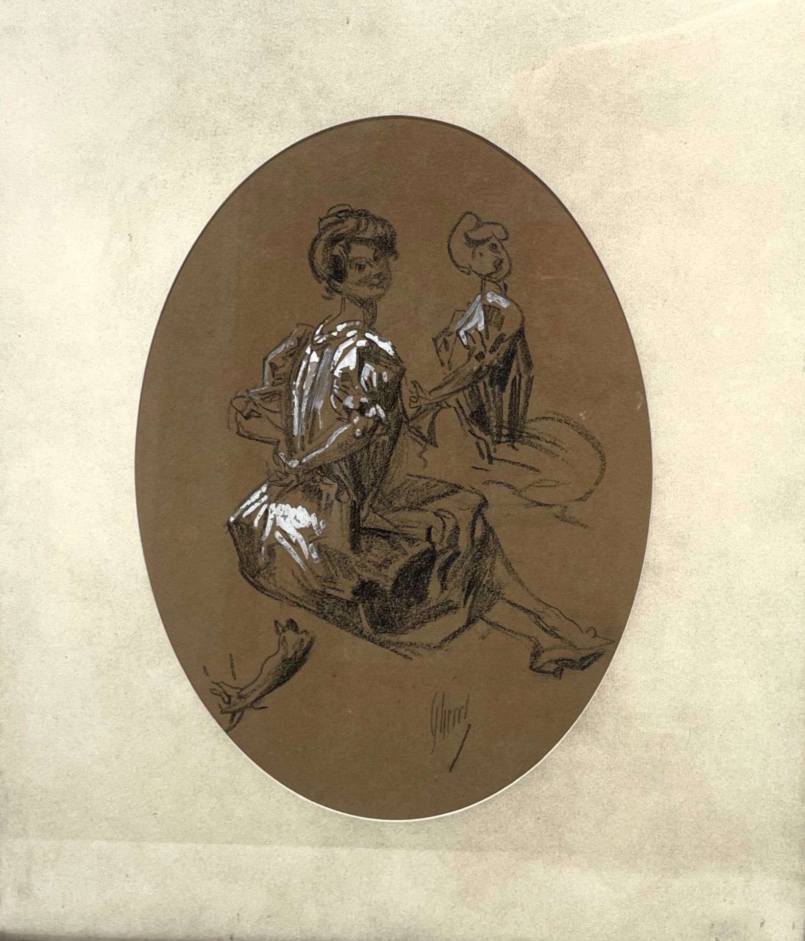 Jules CHÉRET (1836-1932) 
Mère et enfant 
Fusain et gouache 
Signé en bas à droi&hellip;