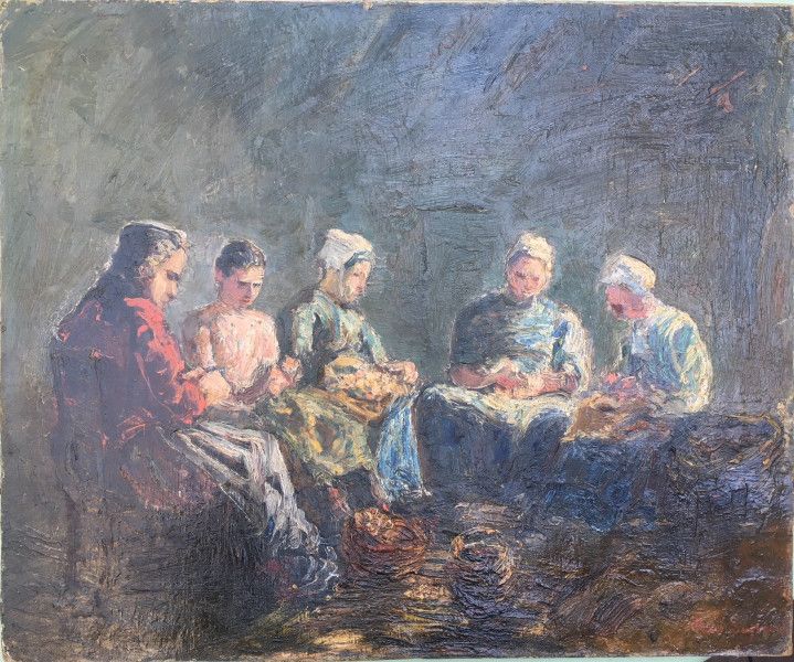 Null 
勒内-塞苏德 (1867-1952)
1885年左右的妇女摘取蚕茧
纸板上的油彩
右下方有签名
38 x 46 厘米