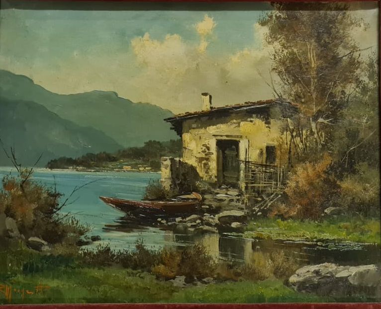 Null Ercole MAGROTTI (1890-1967) 

House by the lake.

Oil on canvas 

Signed lo&hellip;