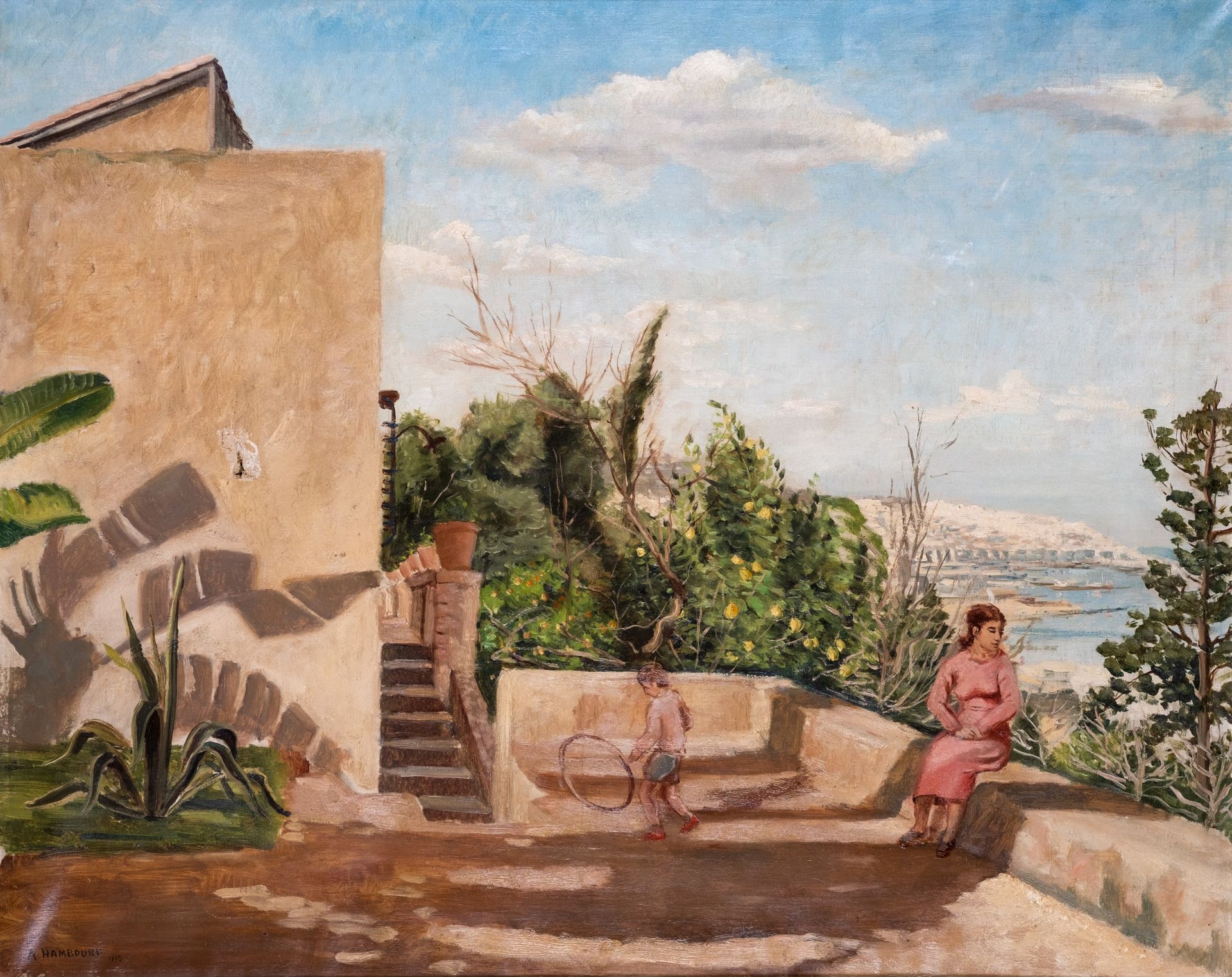 André HAMBOURG (1909-1999) 
Mère et sa fille sur la terrasse. 1935 
Huile sur to&hellip;