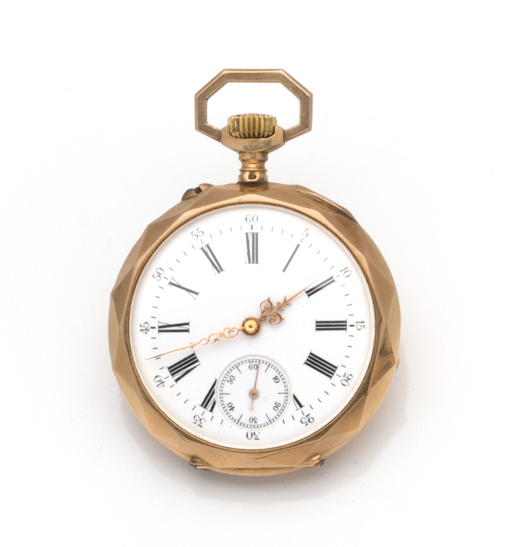 Null 18K (750/1000) yellow gold pocket watch with mechanical movement, faceted b&hellip;