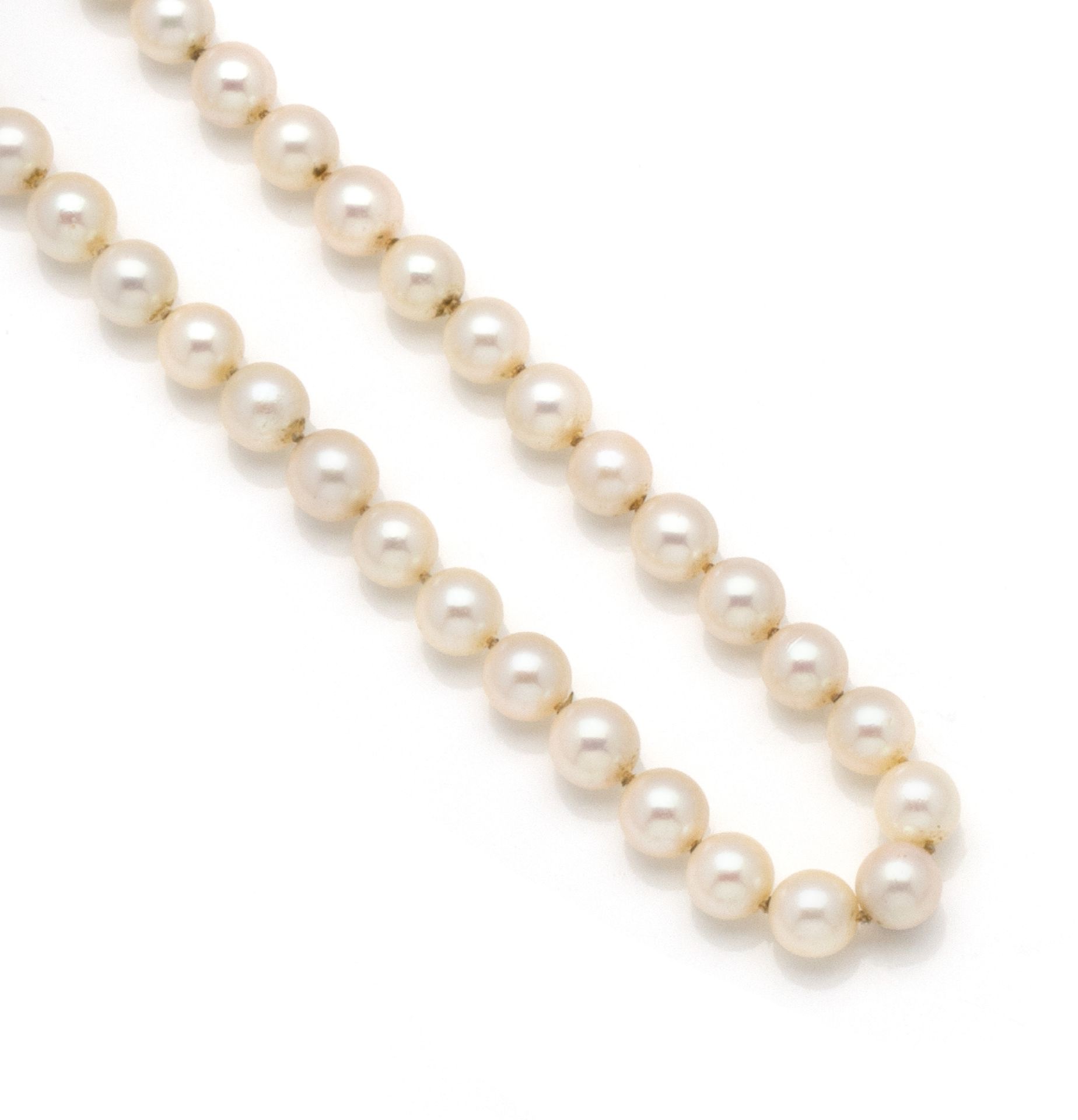 Null 一套養殖珍珠，包括一條18K(750/1000)黃金棘輪扣項鍊，一條18K(750/1000)黃金四行手鏈及扣子，上面點綴著一排養殖珍珠，以及一對18&hellip;