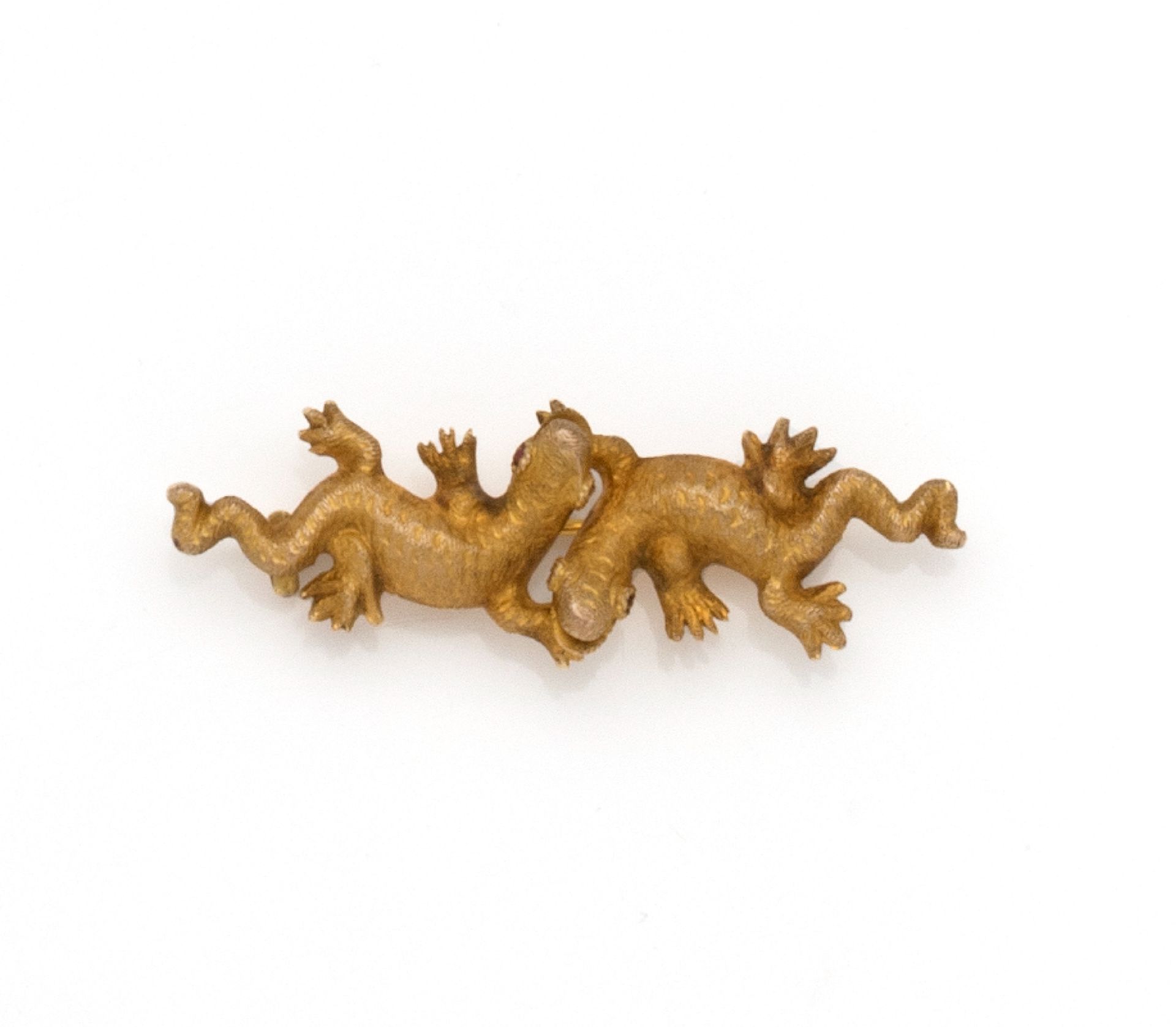 Null Broche en or jaune 14K (750/1000) représentant deux salamandres face à face&hellip;