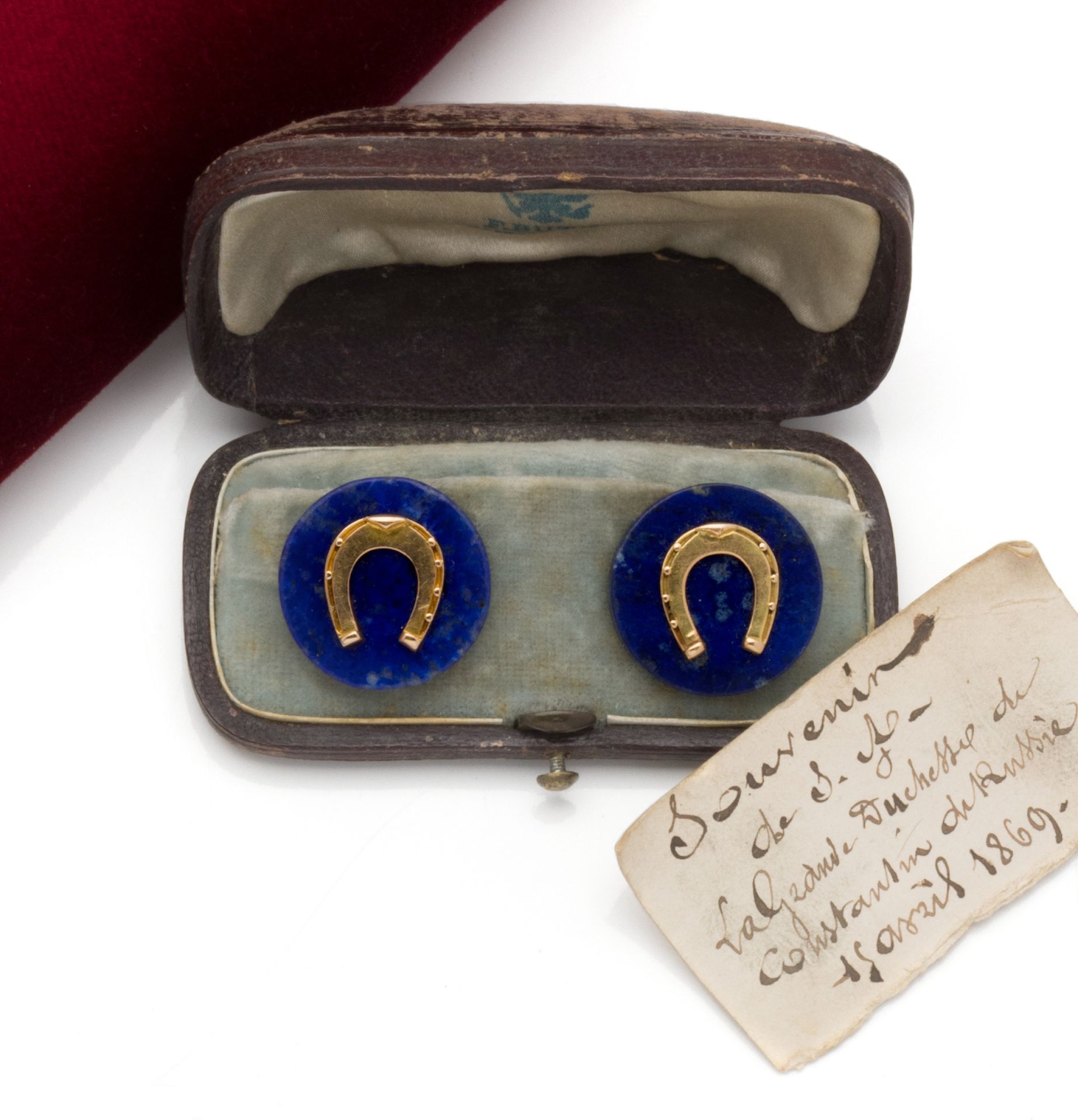 Null Pair of lapis lazuli collar buttons with a horseshoe in 18K (750/1000) yell&hellip;