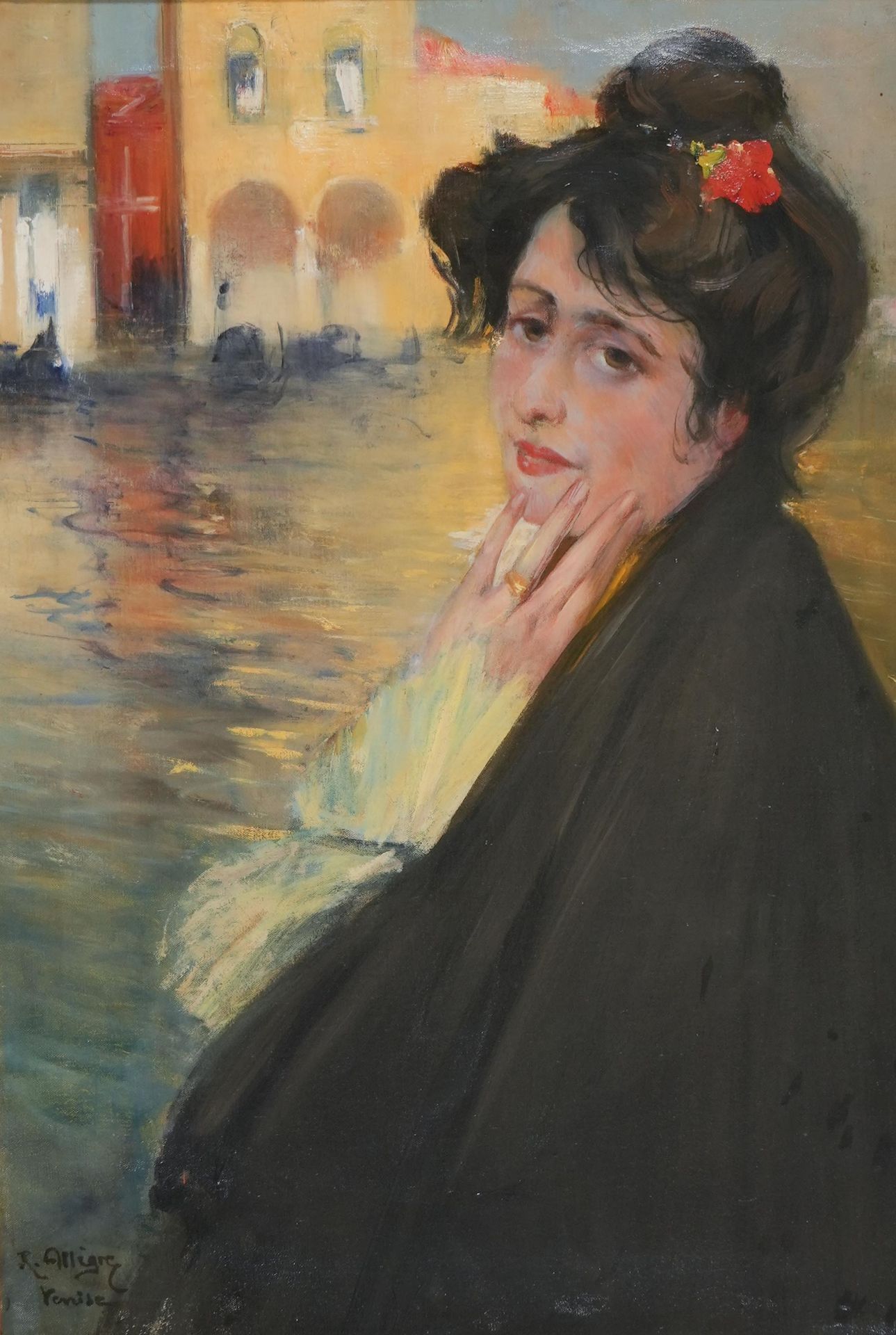 Null 雷蒙-阿尔勒格(1857-1933)
威尼斯女人
布面油画
左下方有签名并注明 "Venise"。
背面有标题和会签
70 x 50厘米