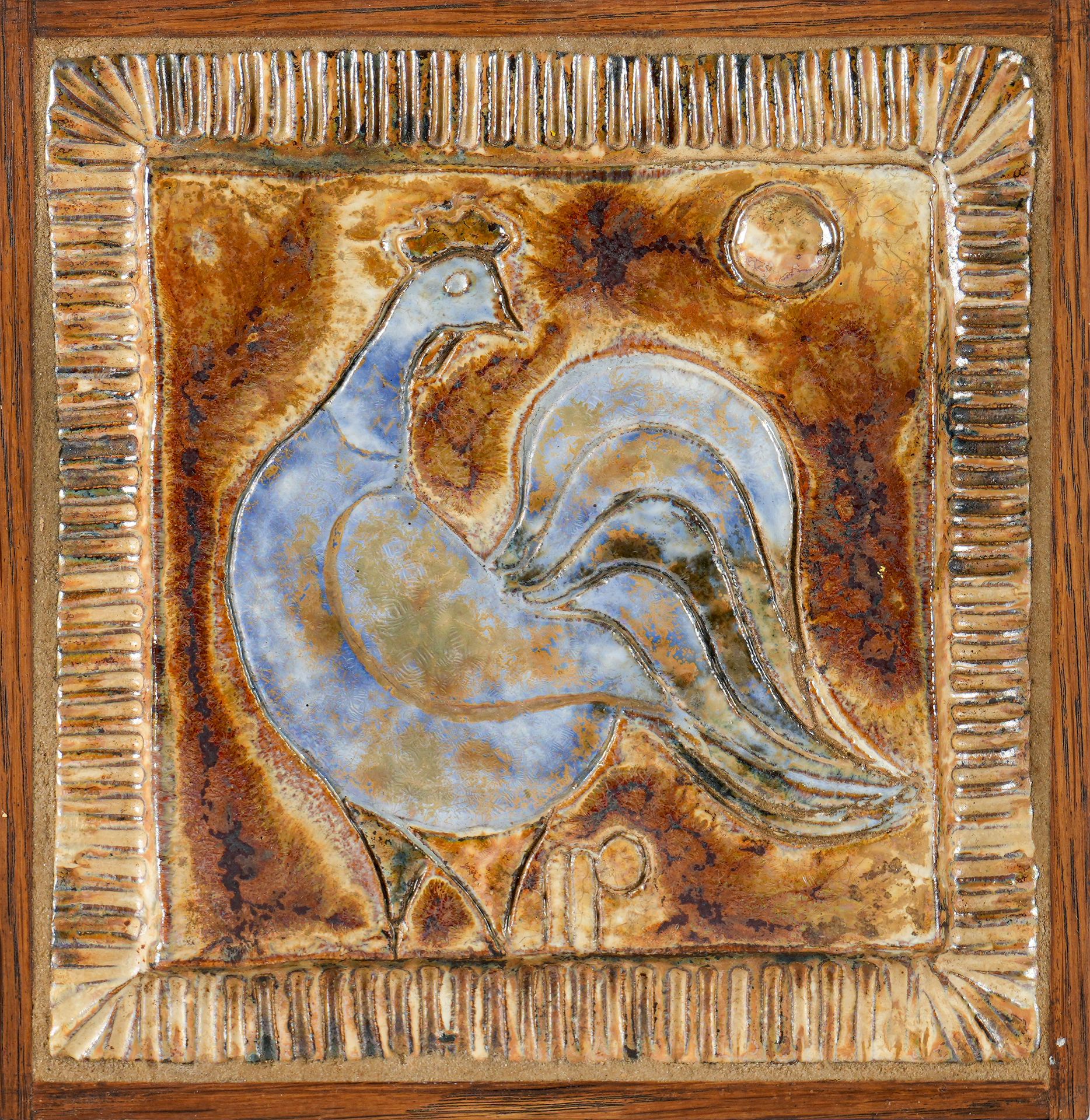 TRAVAIL FRANÇAIS French work Ceramic tile enamelled with decoration of a rooster&hellip;