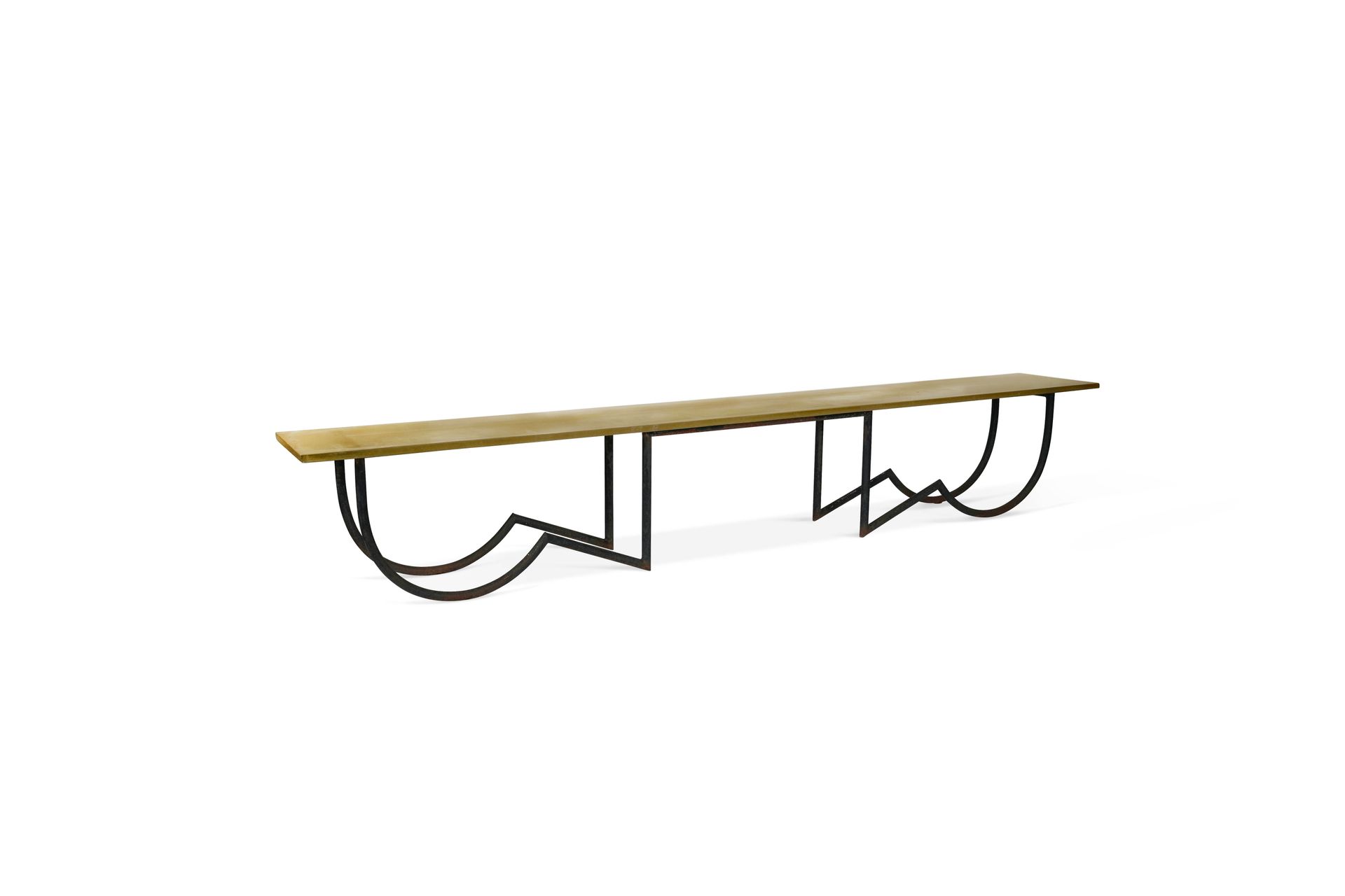 TRAVAIL FRANÇAIS French work Table bench Metal, glass slab 50 x 300 x 40 cm. Cir&hellip;