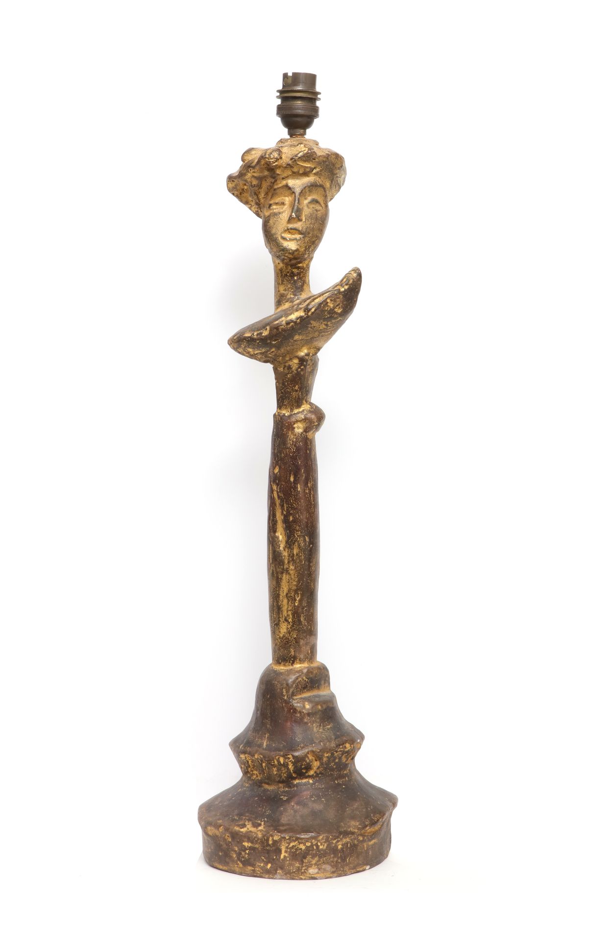 Syrie MAUGHAM (1879-1955) Syrie MAUGHAM (1879-1955) 仿照阿尔贝托-贾科梅蒂的模型，有女人头的灯座 带有金色铜&hellip;