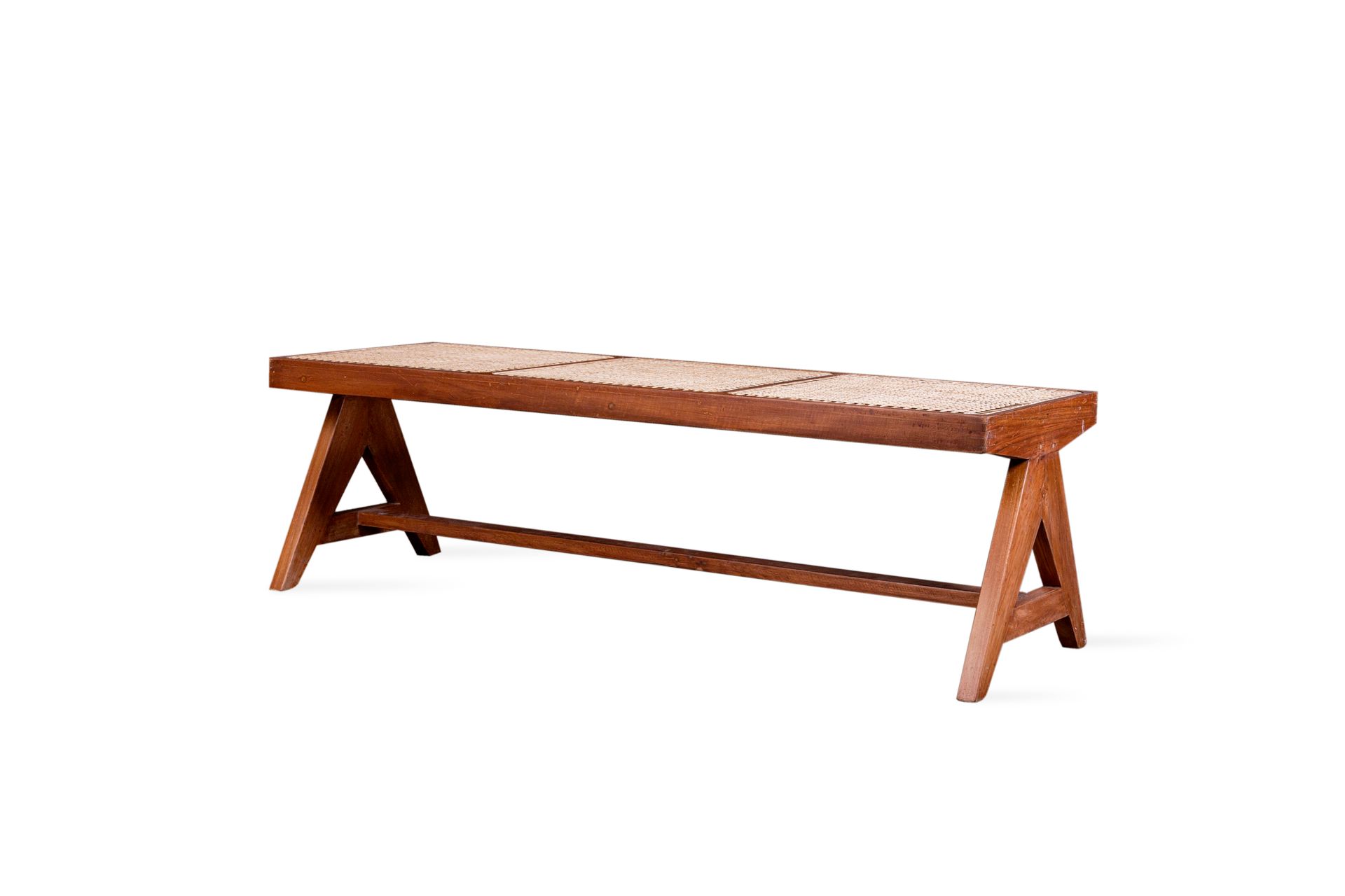 Pierre Jeanneret (1896-1967) Pierre JEANNERET (1896-1967) Teak bench, cane 47 x &hellip;