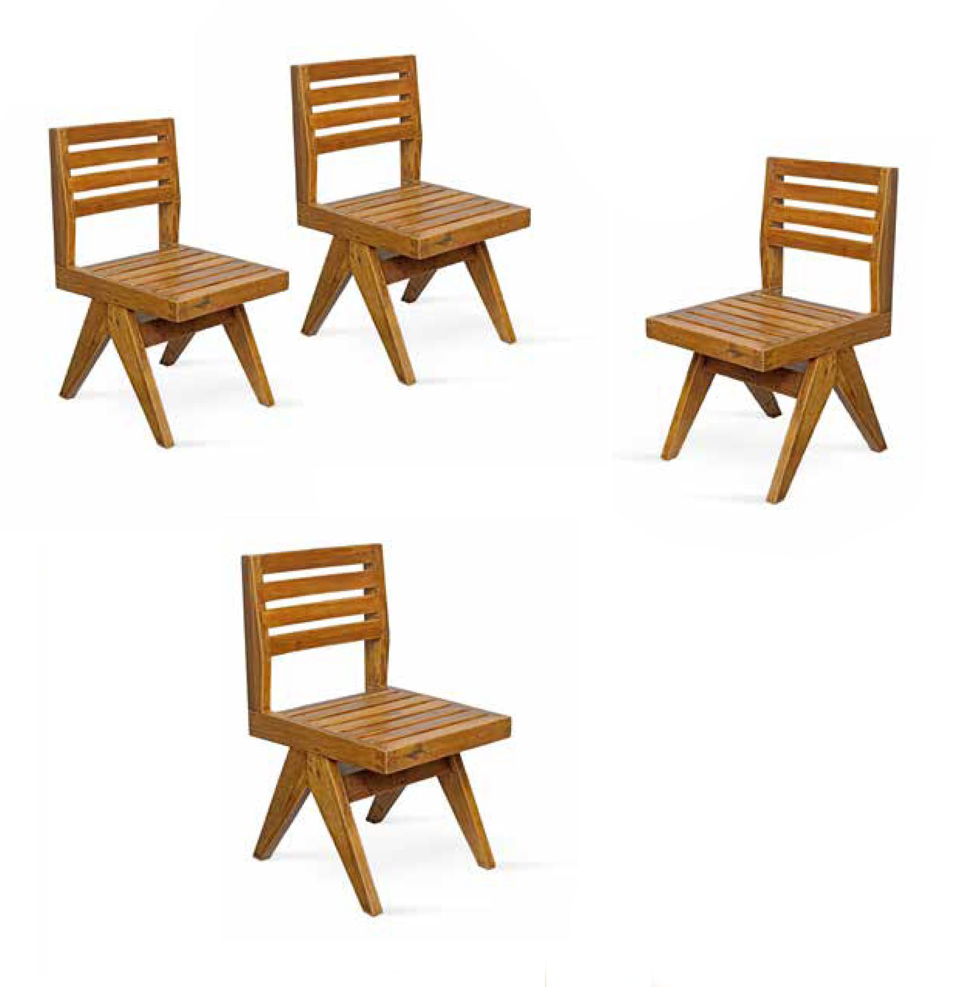 Pierre Jeanneret (1896-1967) Pierre JEANNERET (1896-1967) 4把柚木椅子组成的套房 80 x 44 x &hellip;