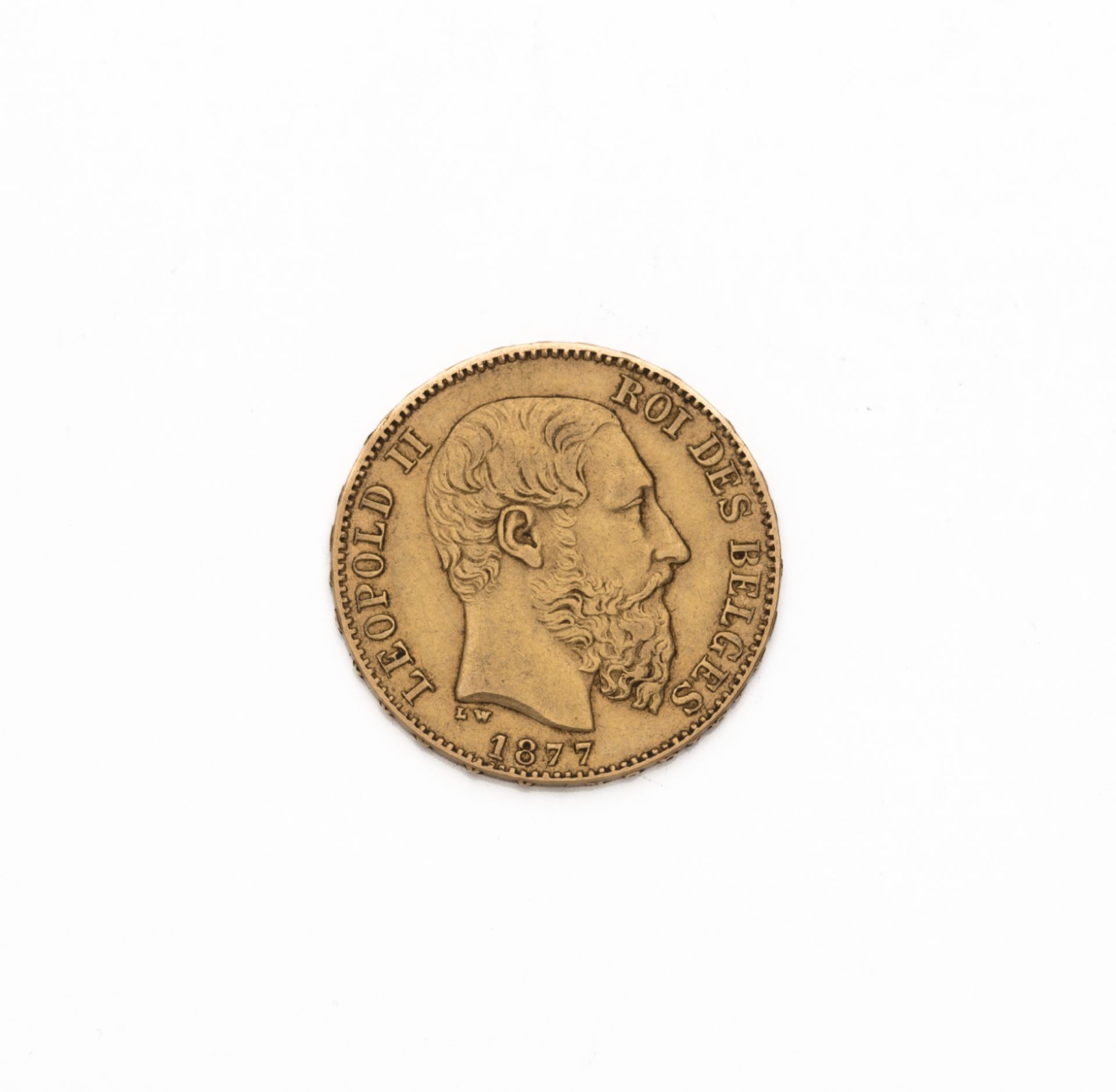 Null 比利时
20法郎黄金，利奥波德二世，1877年 
重量：6,4克