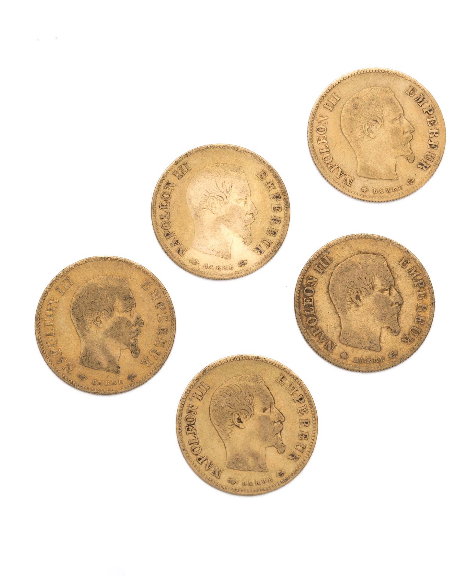 Null 第二帝国
10法郎黄金，拿破仑三世光头。 1856年A - 1857年A - 1858年A - 1860年BB和A
重量：15.87克