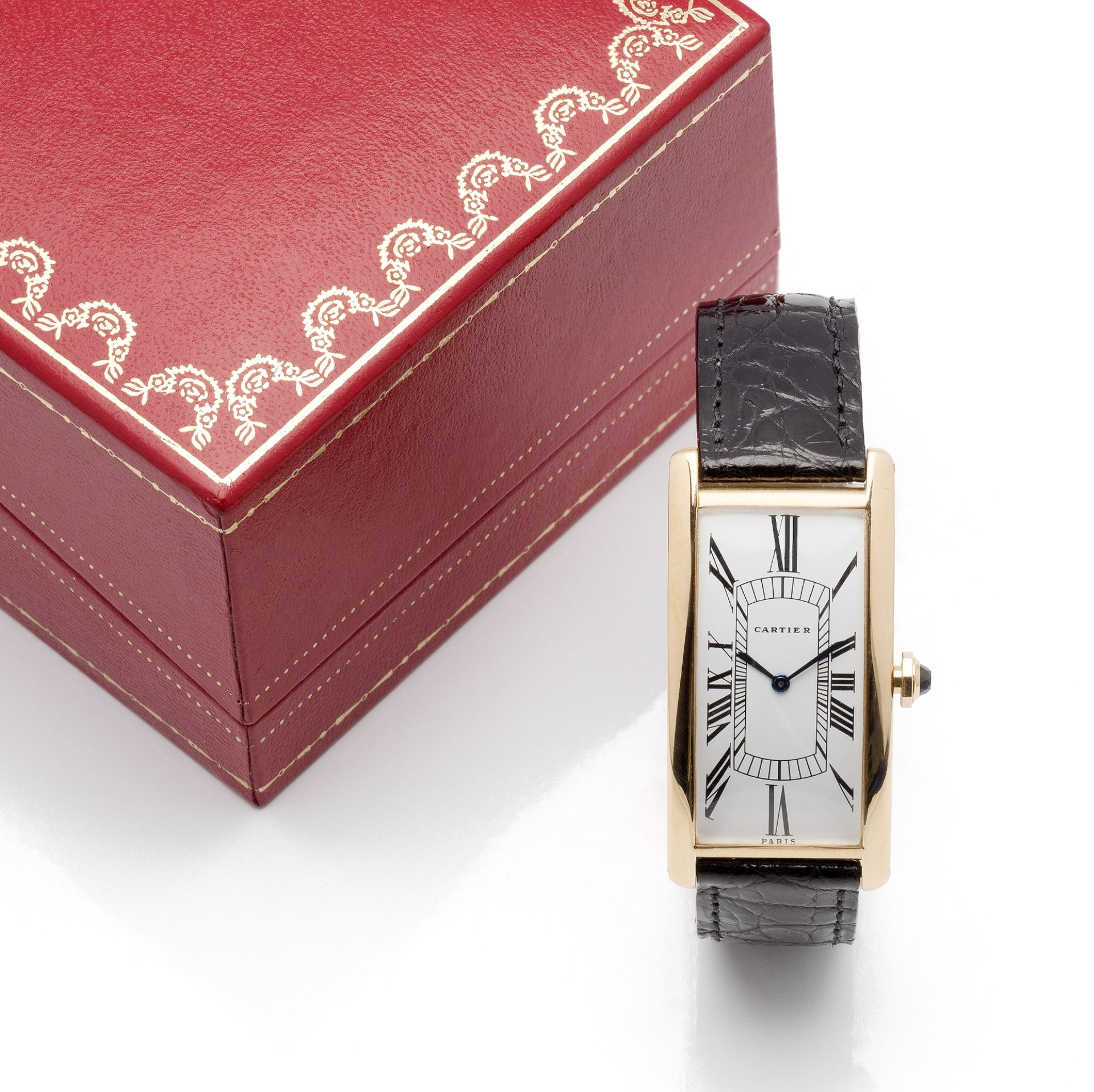 Null CARTIER TANK CINTRÉE 
Bracelet watch in 18K gold (750 thousandths), white l&hellip;