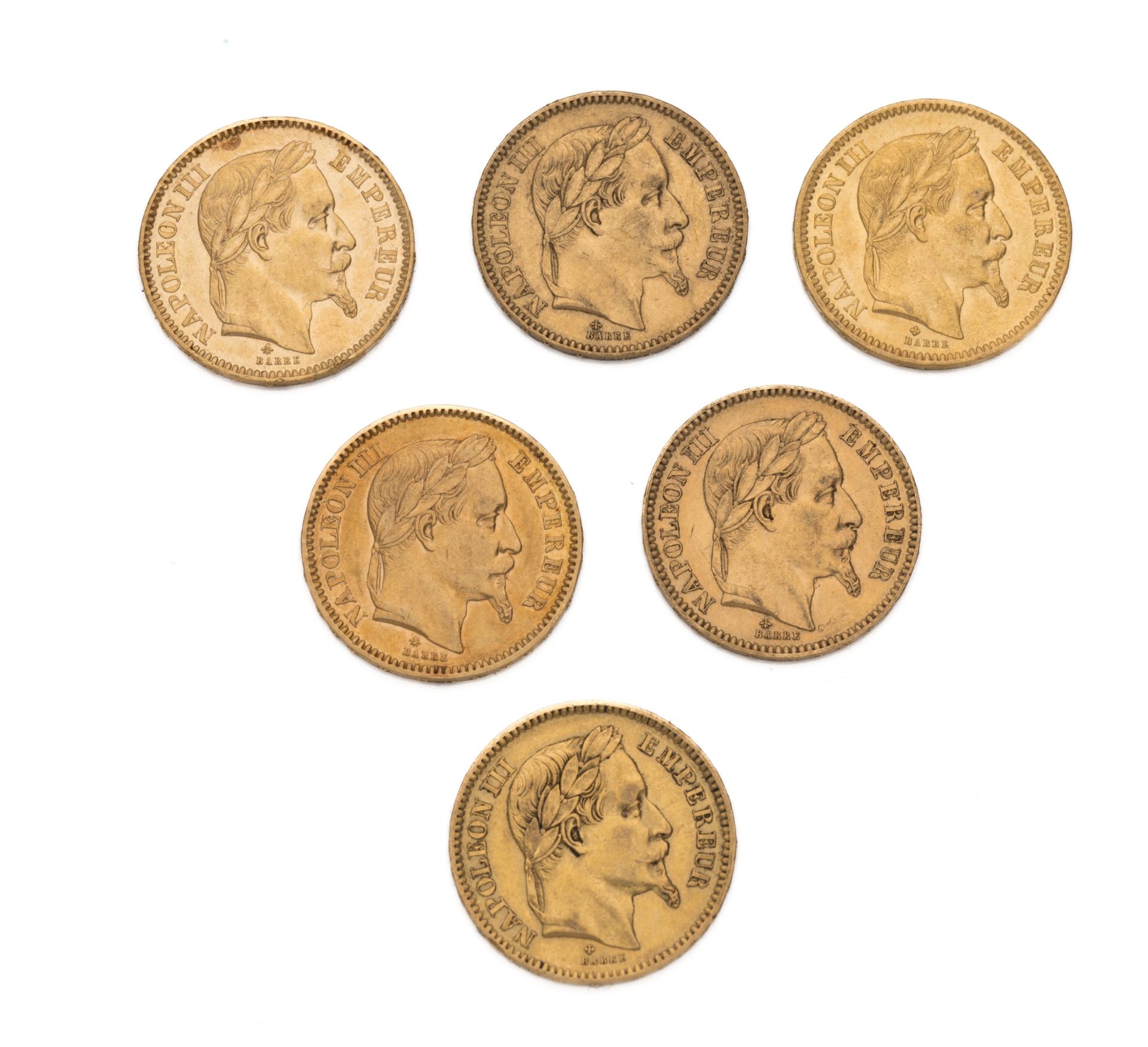 Null SECONDO IMPERO
20 franchi oro Napoleone III, testa di alloro. 6 esemplari. &hellip;