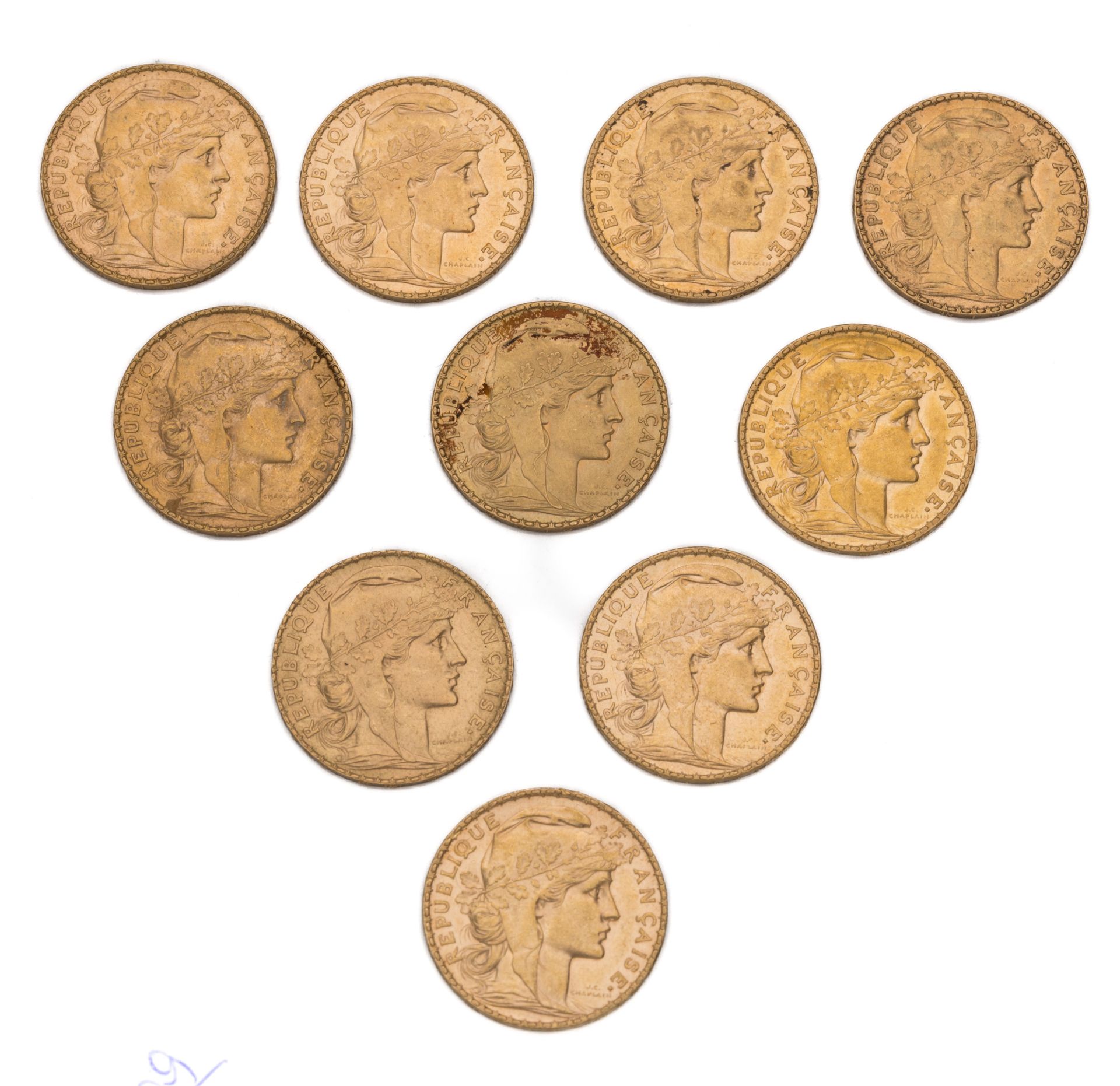 Null 法兰西共和国
20法郎金币Marianne Cop. 1906 (5 ex) / 1908 (5 ex)
重量：64.48克