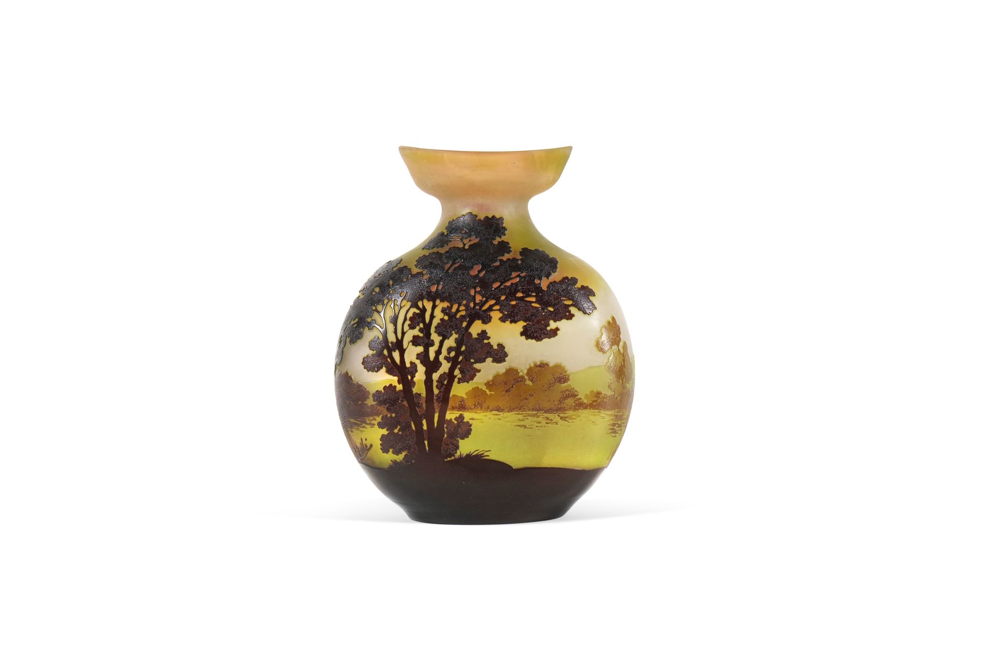 Null Etablissement GALLÉ Vase Verre gavé à l’acide Signé H. 23 cm