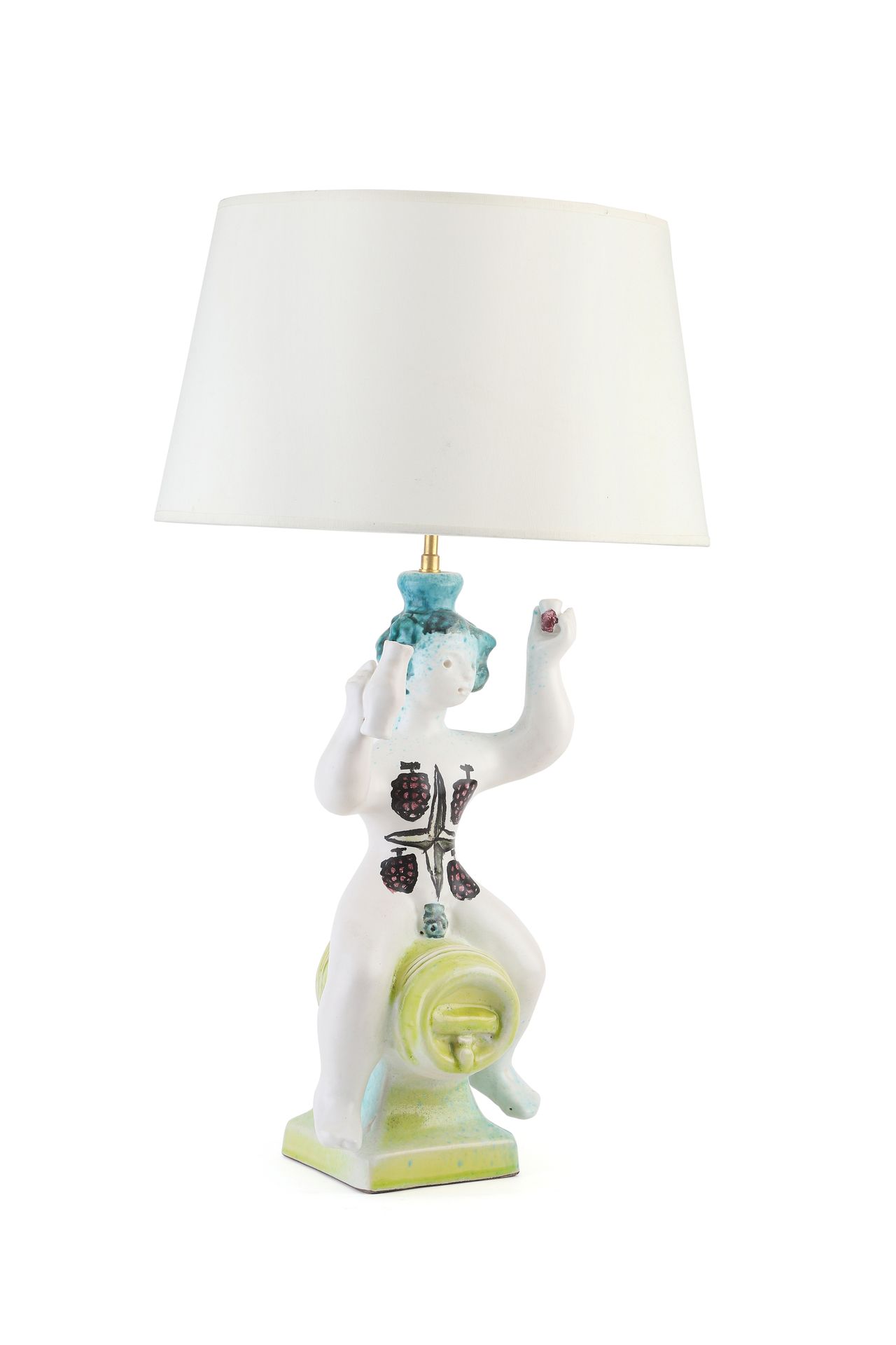 Null Georges JOUVE (1910-1964) Lamp called Bacchus Ceramic, brass Signed and mon&hellip;