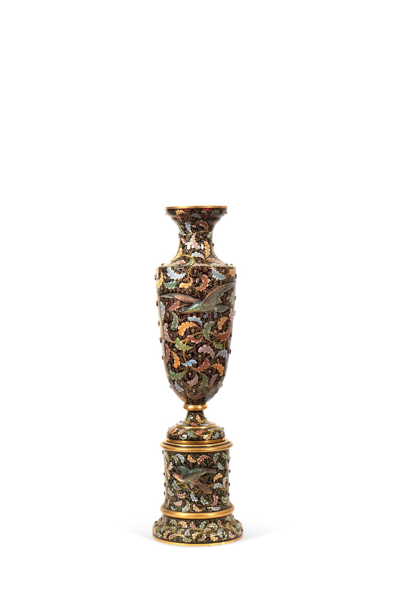 Null Ludwig MOSER (1833-1916) 大鸟花瓶 玻璃，珐琅和黄金亮点 签名，下面有G59 D180 MOSER字样 高95厘米