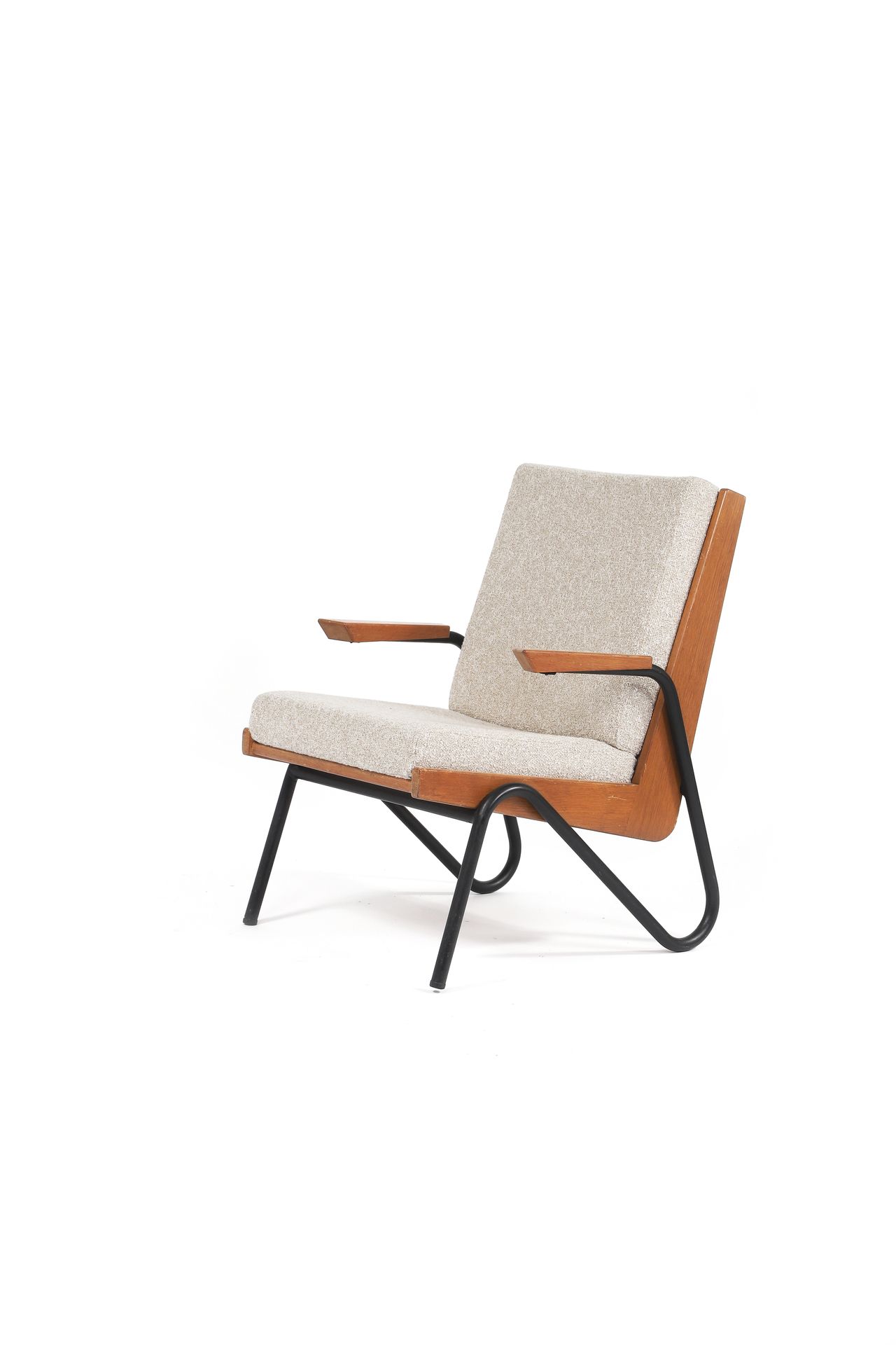Null R.CHARROY (XX) 扶手椅 橡木，金属，羊毛 85 x 63 x 60 cm.美孚，约1955年