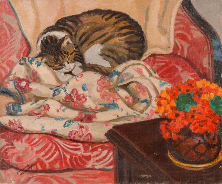 Null Frédéric Marius de BUZON (1879-1958) Le chat dans l’atelier. Huile sur toil&hellip;