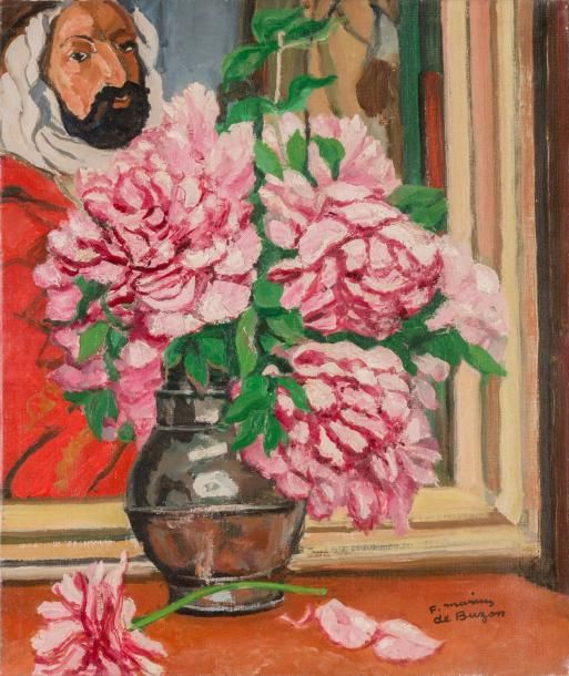 Null Frédéric Marius de BUZON (1879-1958) Bouquet de pivoines, devant le portrai&hellip;