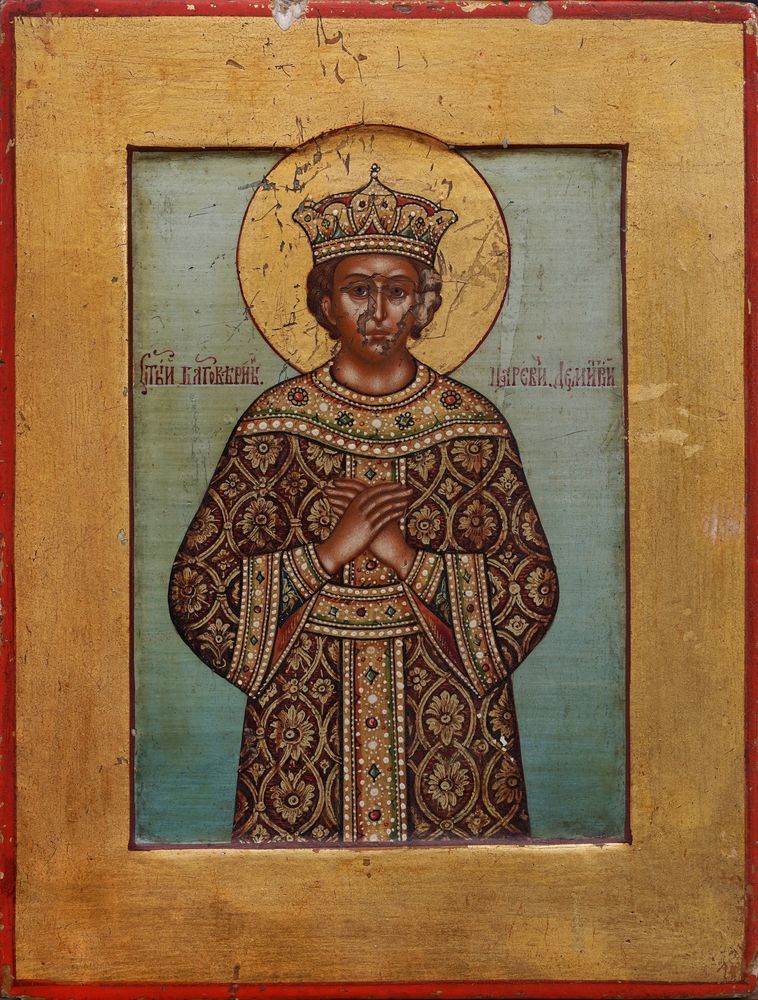 An icon ‘Saint Tsarevich Dimitri’ 木头，石膏，金箔，钢笔画



13.7 х 10.5 сm



没有修复，圣人的面部和光&hellip;