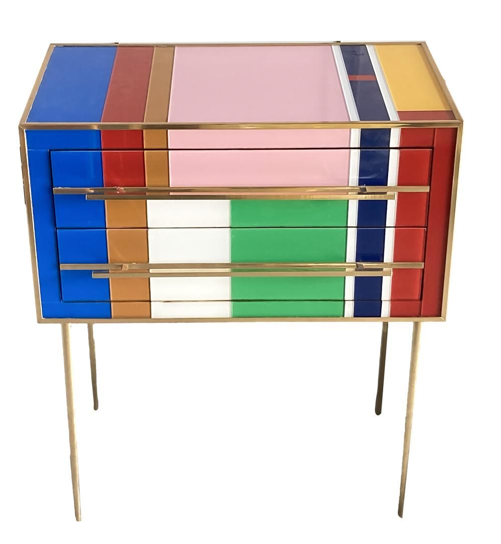 DRESSER, CIRCA 1990S Cabinet with two drawers, wooden frame covered with coloure&hellip;