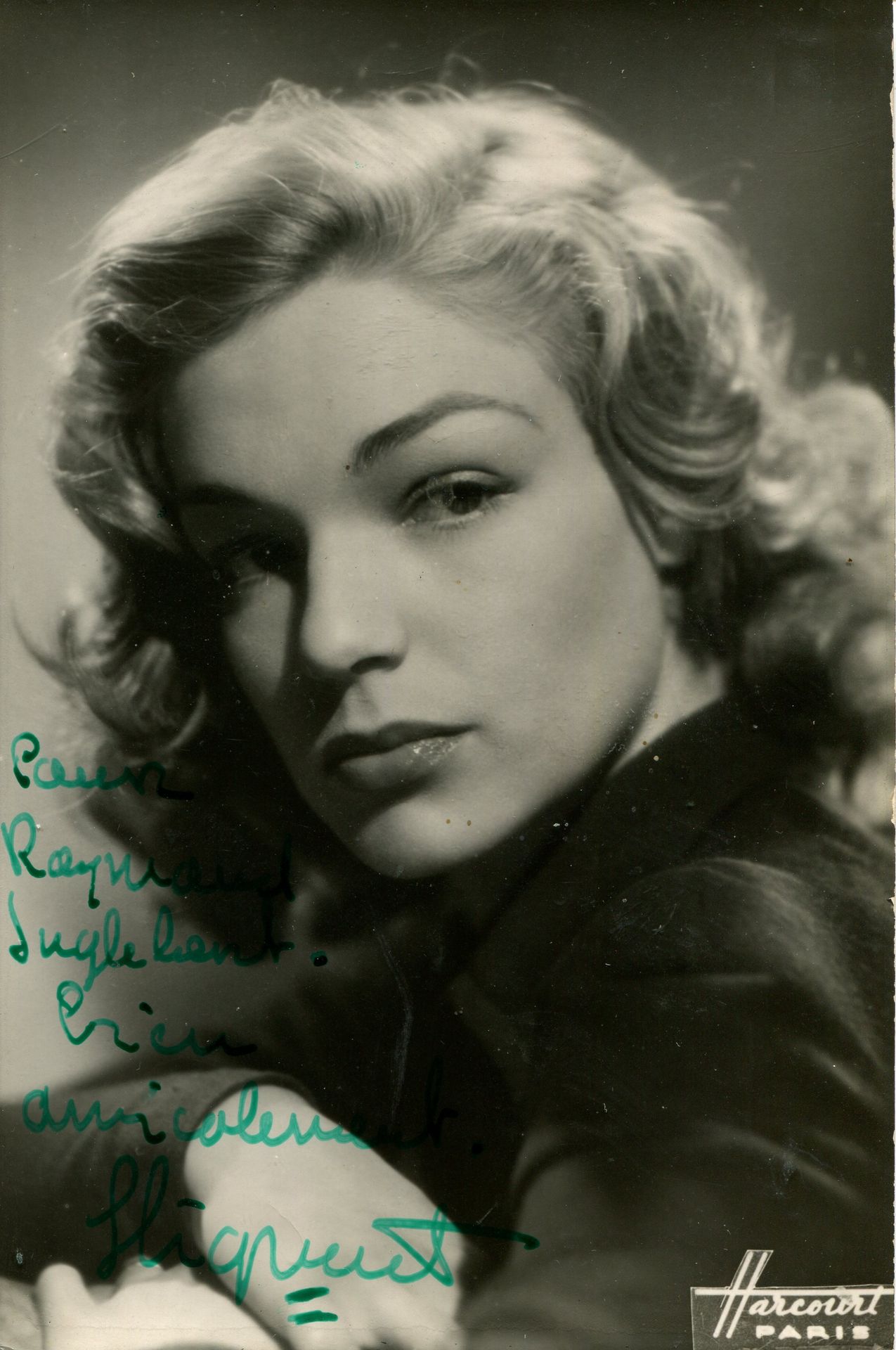 Null SIGNORET SIMONE: (1921-1985) 法国女演员。有签名和题词的4x6照片，来自巴黎的Harcourt图片，展示了年轻的Signo&hellip;