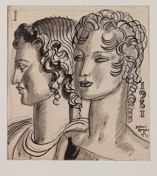 DUPAS Jean (1882 - 1964) + Profils de femmes
Dessin au fusain et à l'encre de Ch&hellip;