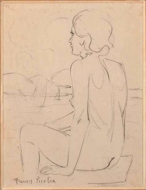 PICABIA Francis (1879 - 1953) Femme face à la mer
Dessin original au crayon sign&hellip;