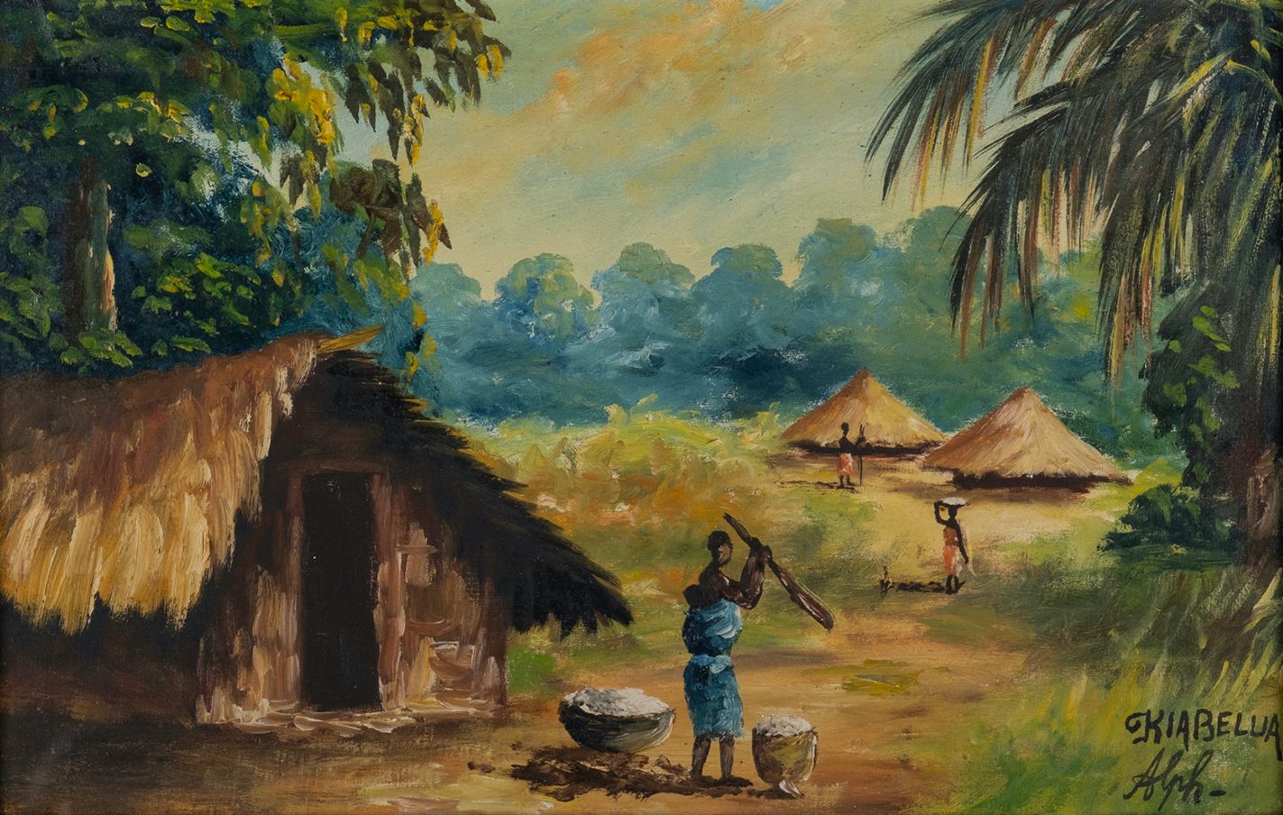 Alphonse Kiabelua, (Luba, DRC, 1927 -?) Painting oill on canvas 50's/60's, signe&hellip;