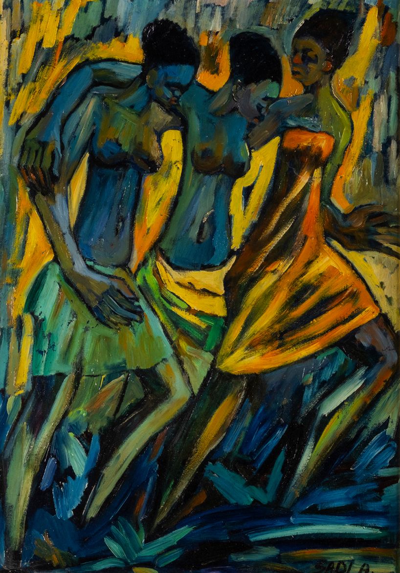 Sadi 布面油画20号，签名，75 x 54 cm。一件光芒四射的作品 赋予最纯粹的美以生命的笔触：非洲妇女。