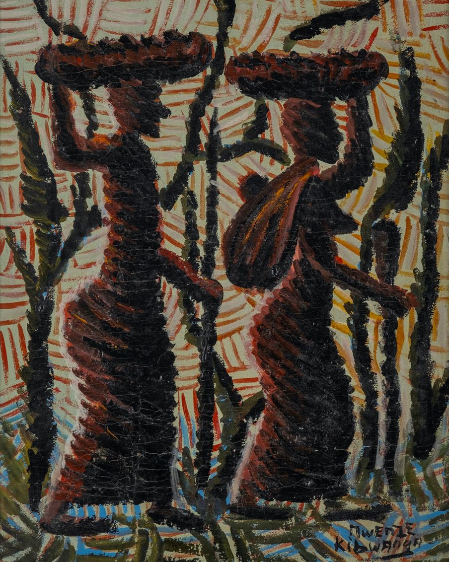 Mwenze Kibwanga (Kilumba,1925 – 1999, Lubumbashi) Gemälde Öl auf Leinwand 60er J&hellip;