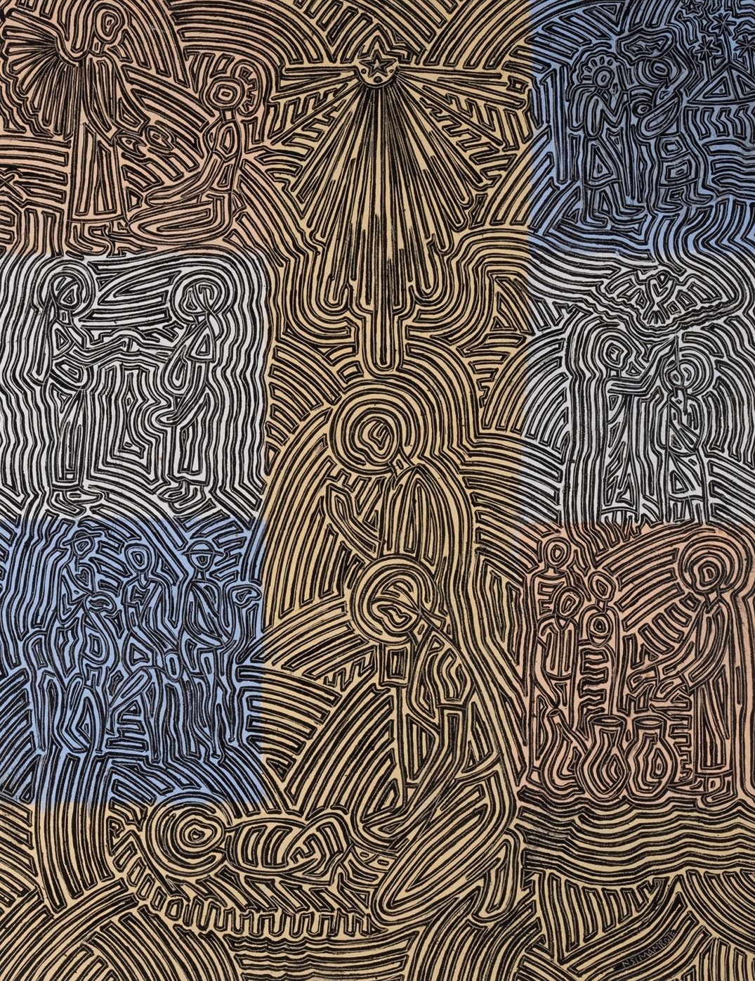 Nsimambote "耶稣的诞生"，绘画丙烯酸在画布上第21次，签名，85 x 65厘米。1971年，自学成才的艺术家纳西斯-恩西曼博特在金沙萨的美术学院学习&hellip;