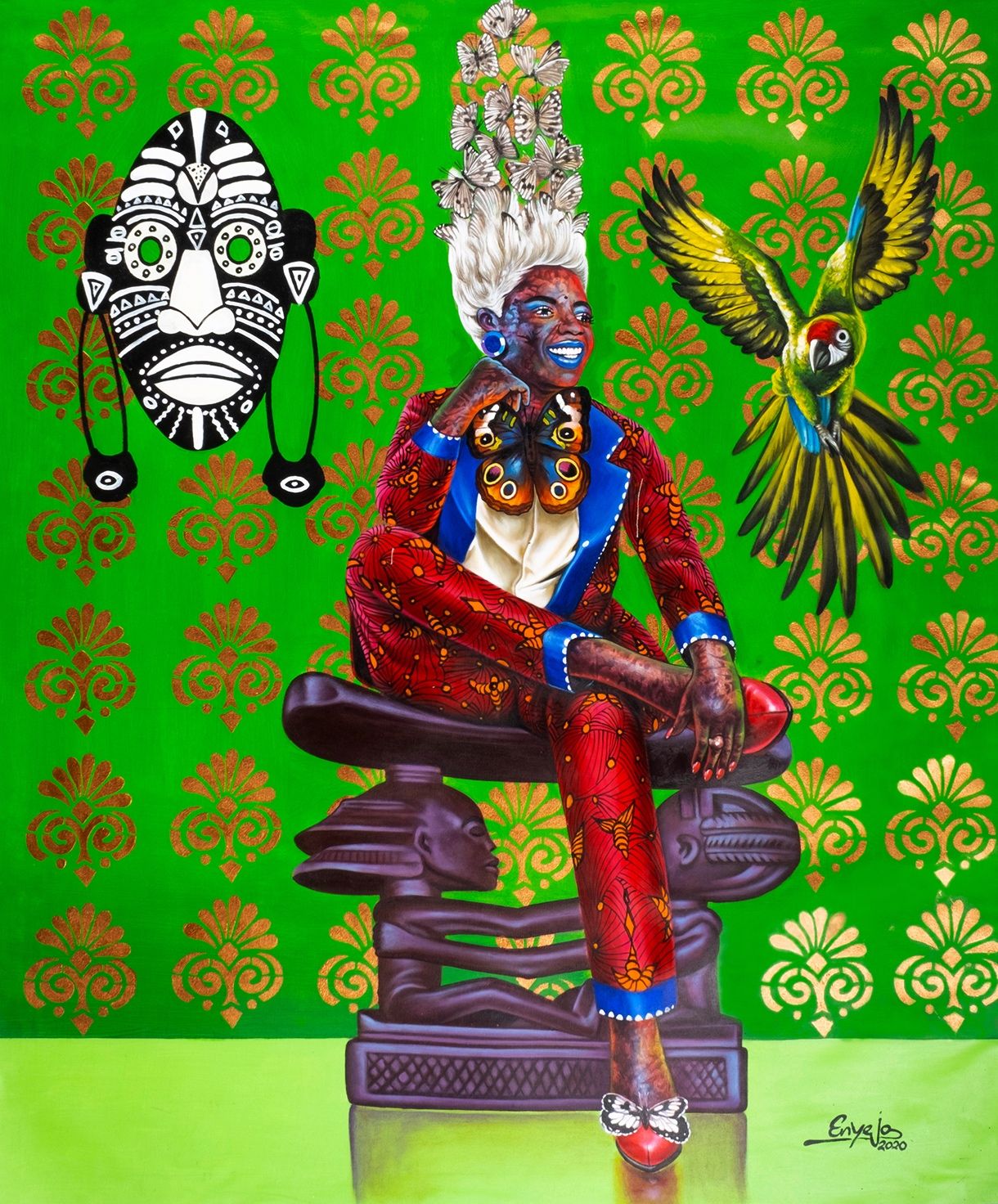 Enyejo Bakaka Gemälde Acryl auf Leinwand 2020, signiert, 104 x 90 cm, X. Ihr Tal&hellip;