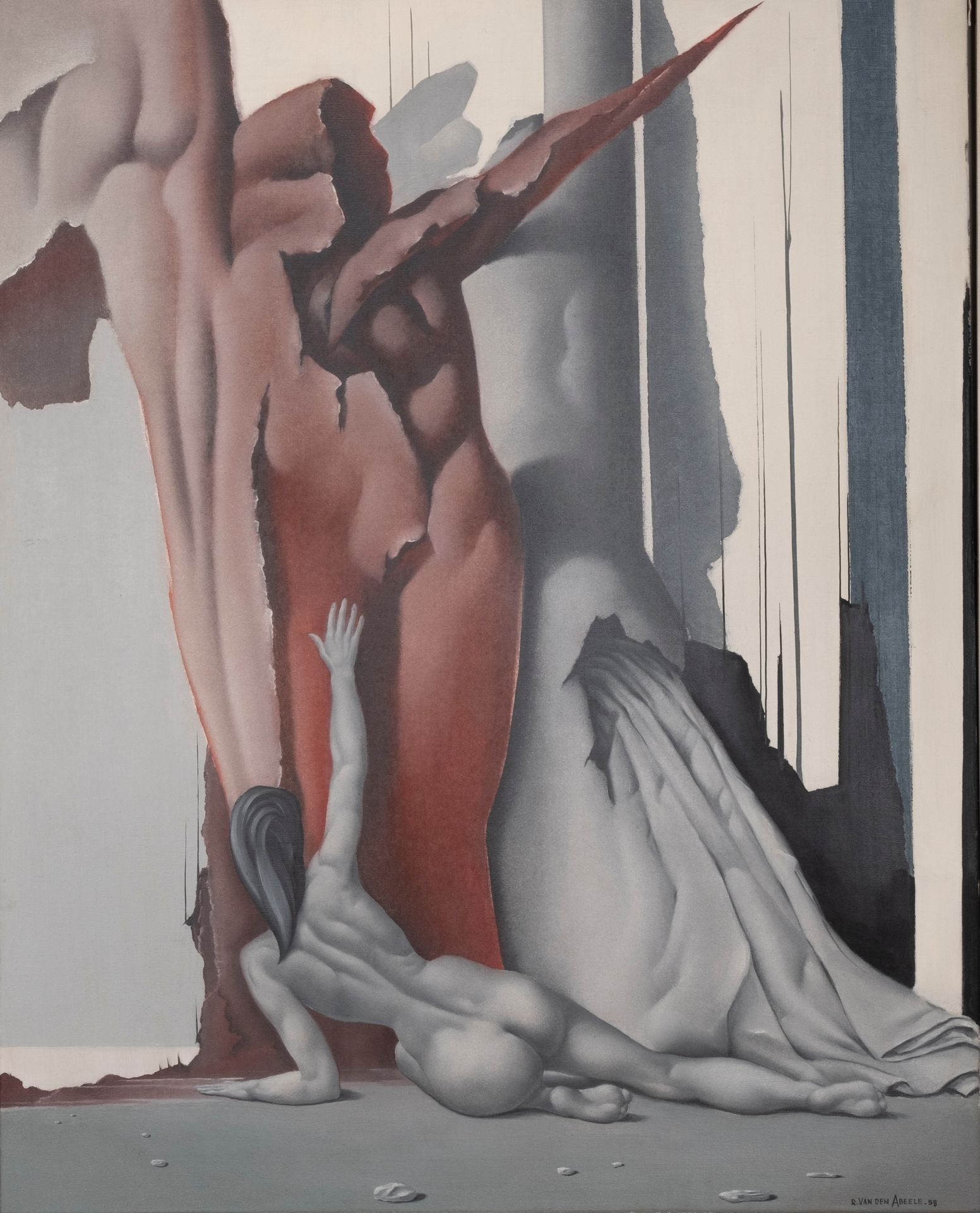 RÉMY VAN DEN ABEELE (1918-2006) 超现实主义的裸体。布面油画。100 x 80厘米。已签名并装裱。