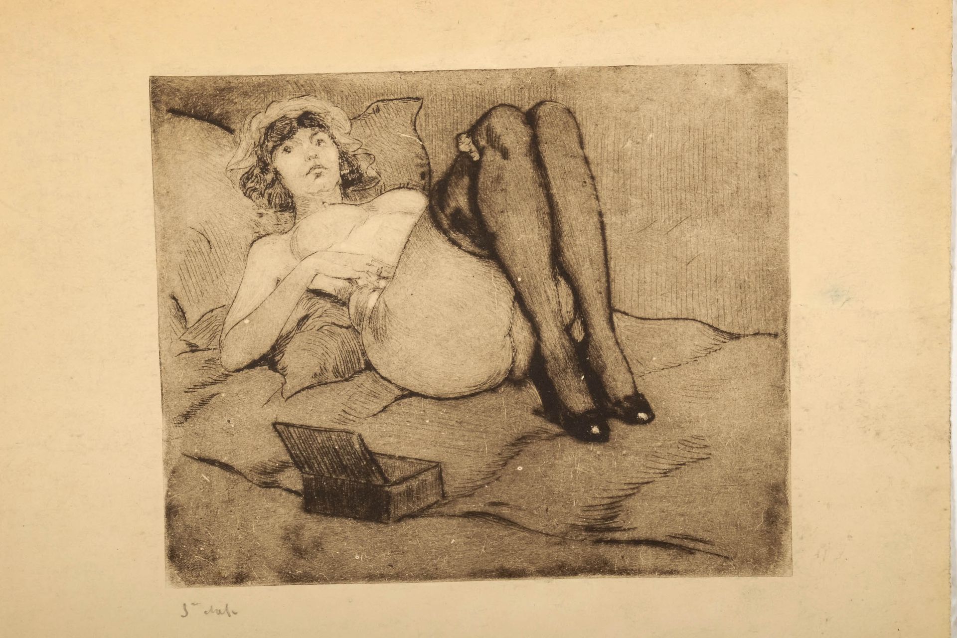 Léon EYGELSHOVEN (1882-1967) Erotic etching. 3rd state. From the artist's studio&hellip;