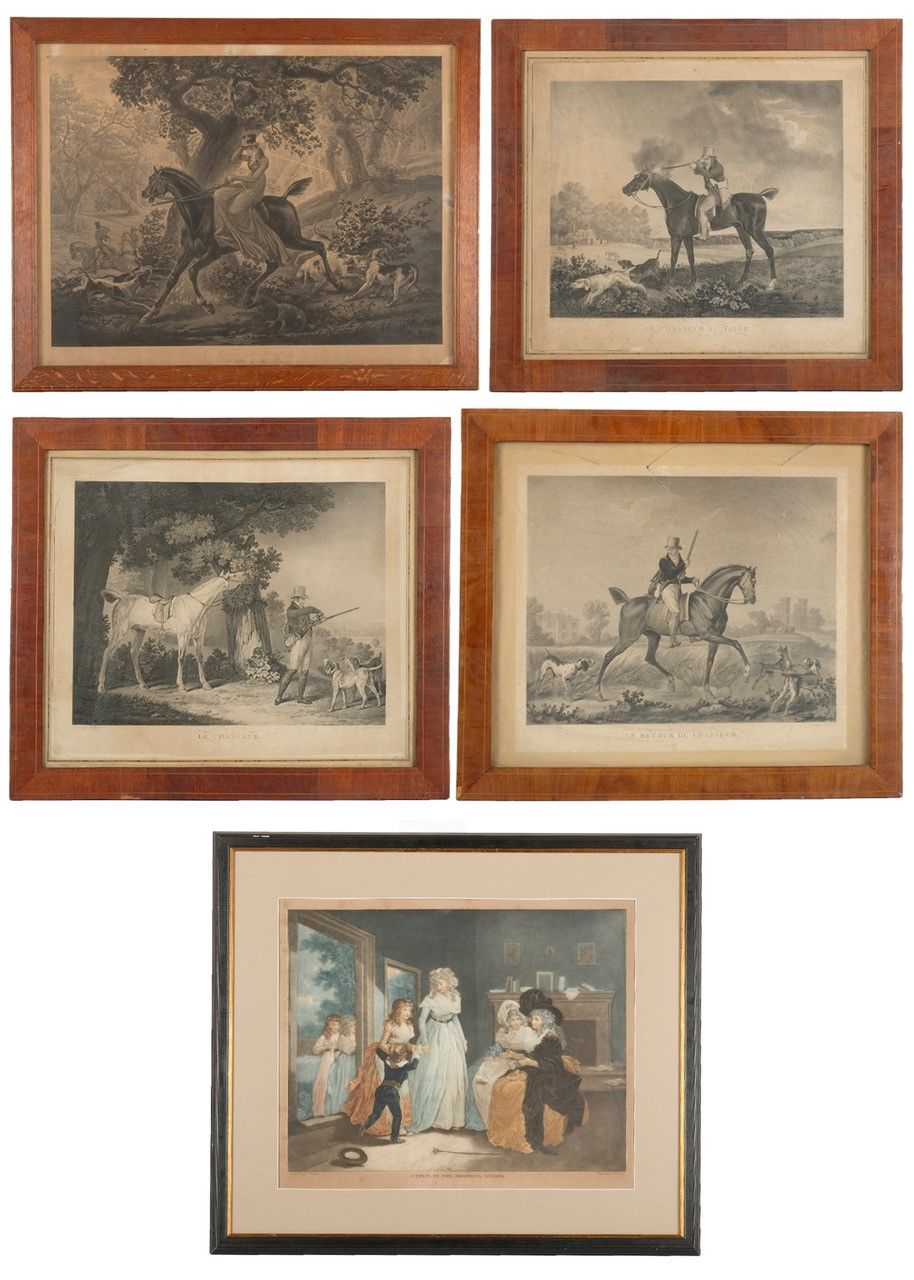 Gravure Lot of 4 large engravings on the theme of hunting. One engraving is join&hellip;