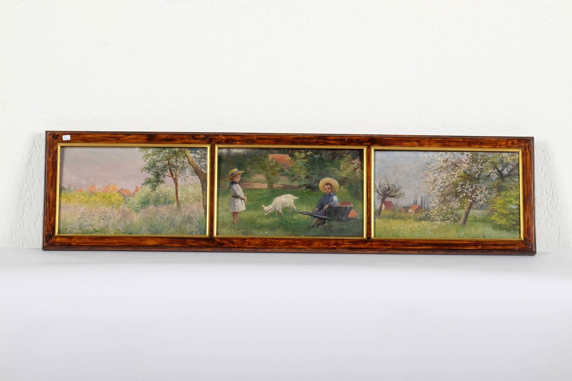 Sain ? 
Triptychon mit 3 ländlichen Szenen, Öl auf Holz, signiert Sain? datiert &hellip;