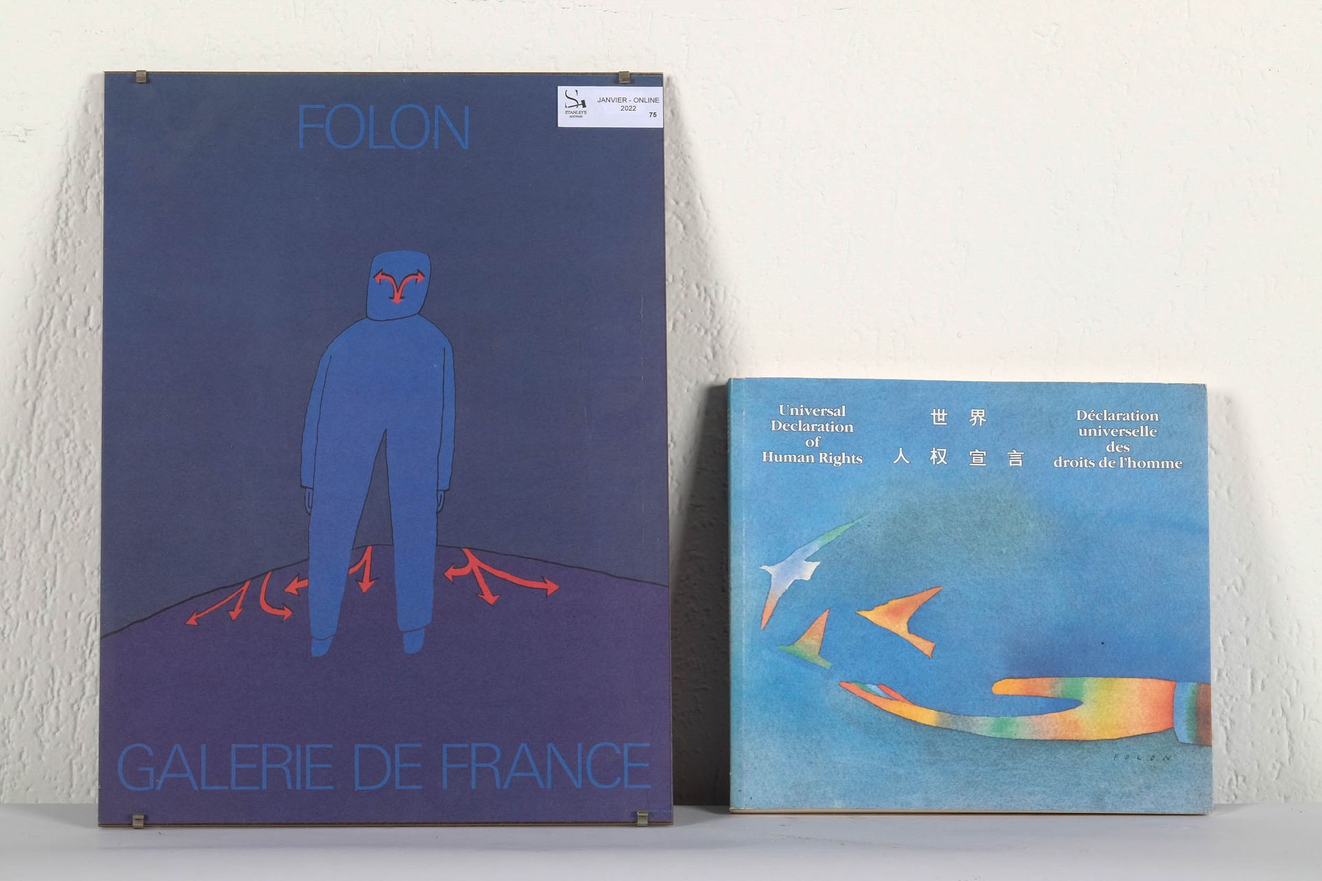 Jean-Michel Folon (1934-2005) Lot of a framed poster 38 X 28 cm and a book illus&hellip;