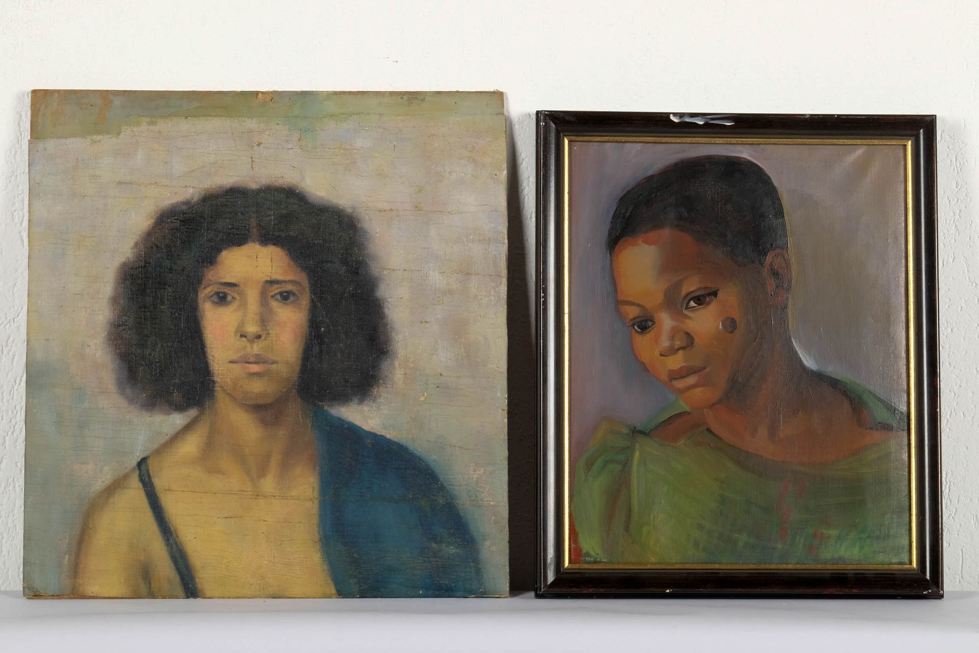 Peinture 
两幅非洲主义绘画作品，纸板上的油画49X45.5厘米，帆布上的油画41X33厘米。