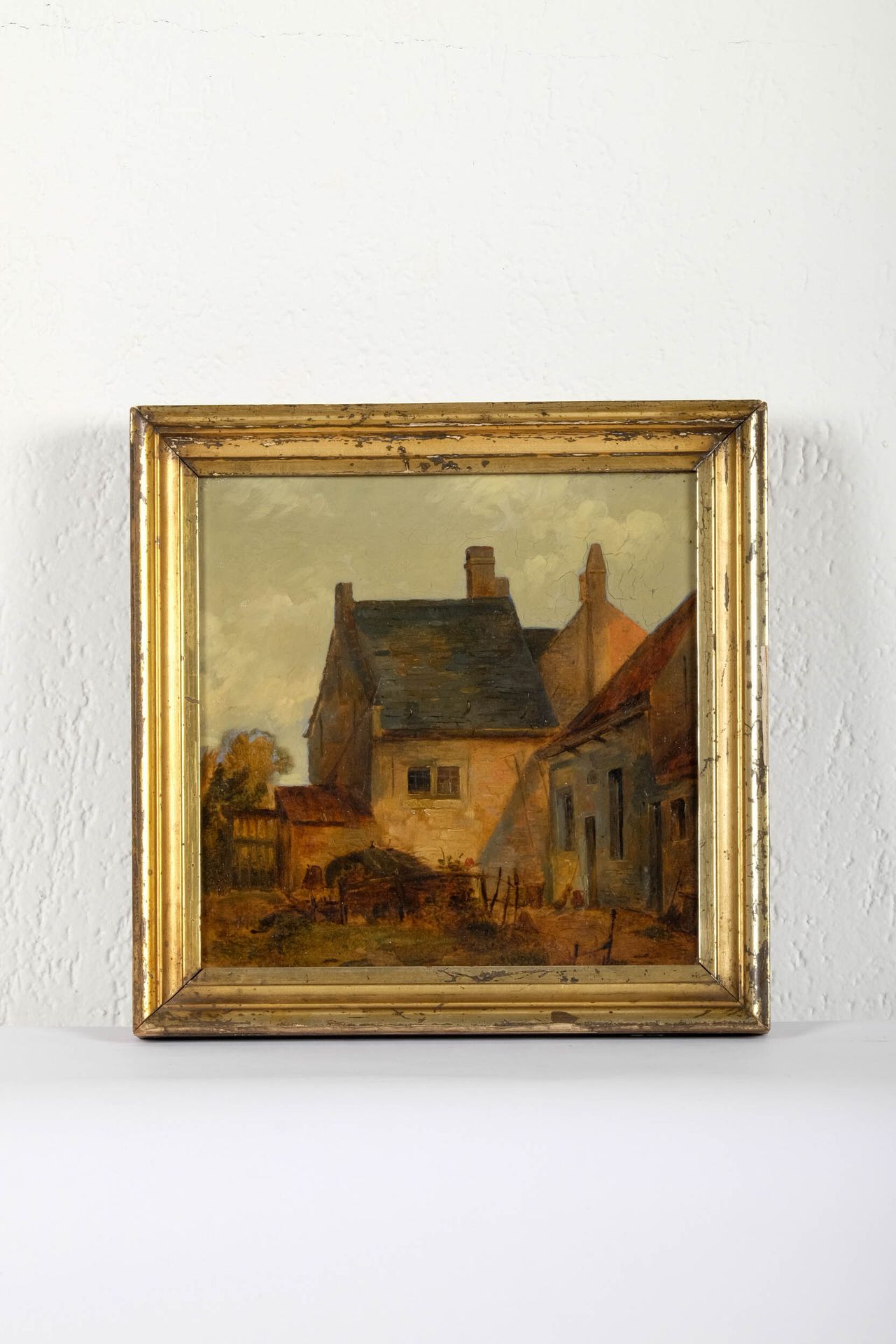ECOLE DE BARBIZON Farmhouse. Oil on oak panel. 21 X 21 cm. In the spirit of Daub&hellip;
