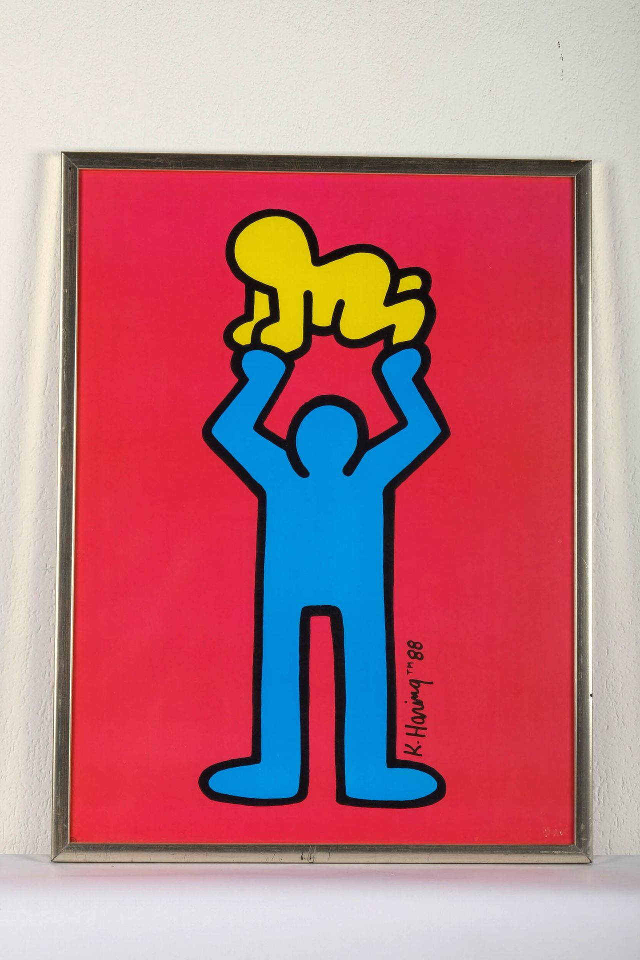 Keith Haring (1958-1990) "男人和光芒四射的婴儿"，彩色丝网版画，带框，80 X 60厘米。