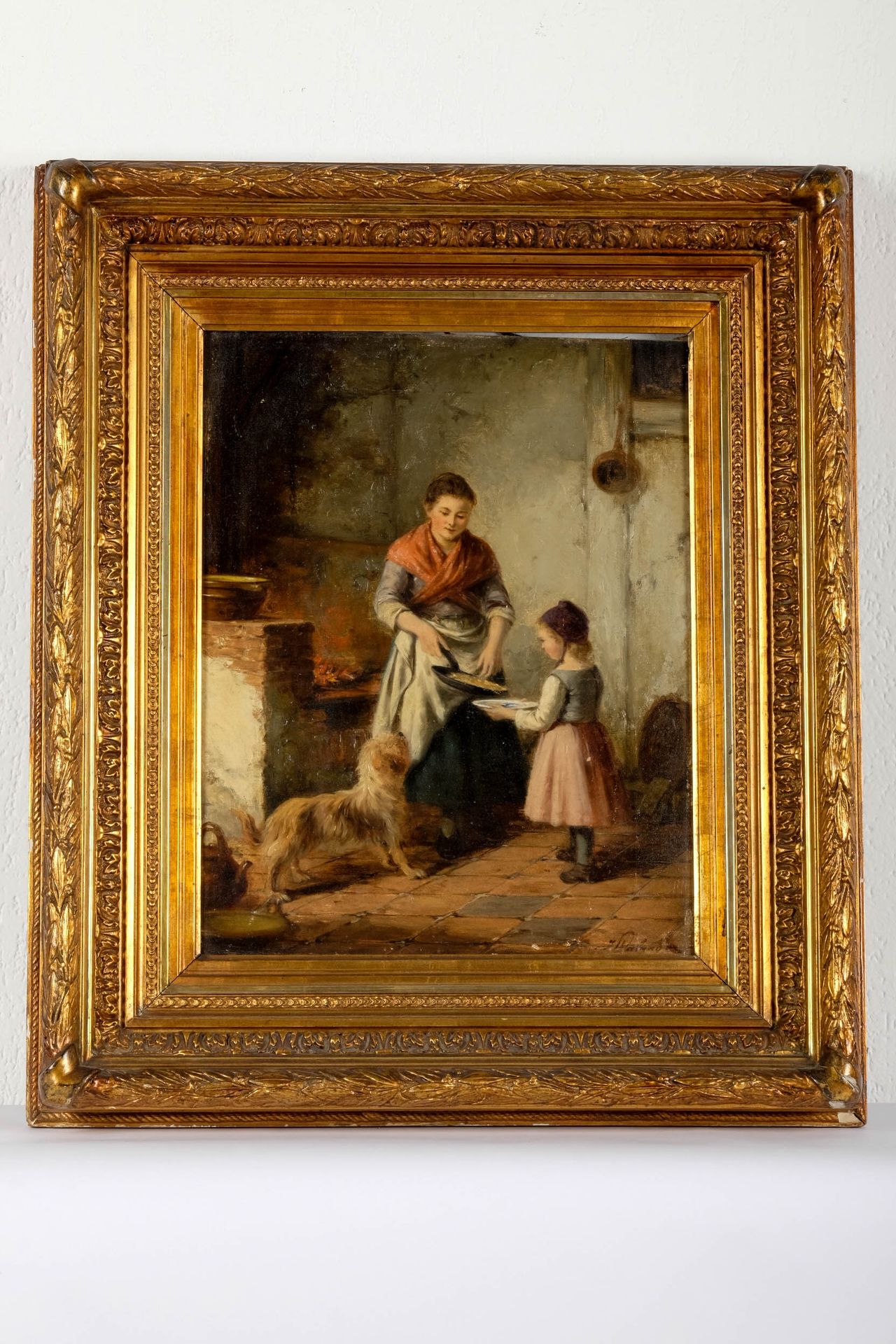 Jan WALRAVEN (1827-c.1863) 
"煎蛋"。布面油画。右下角有签名。右下角有签名。46 x 36厘米。