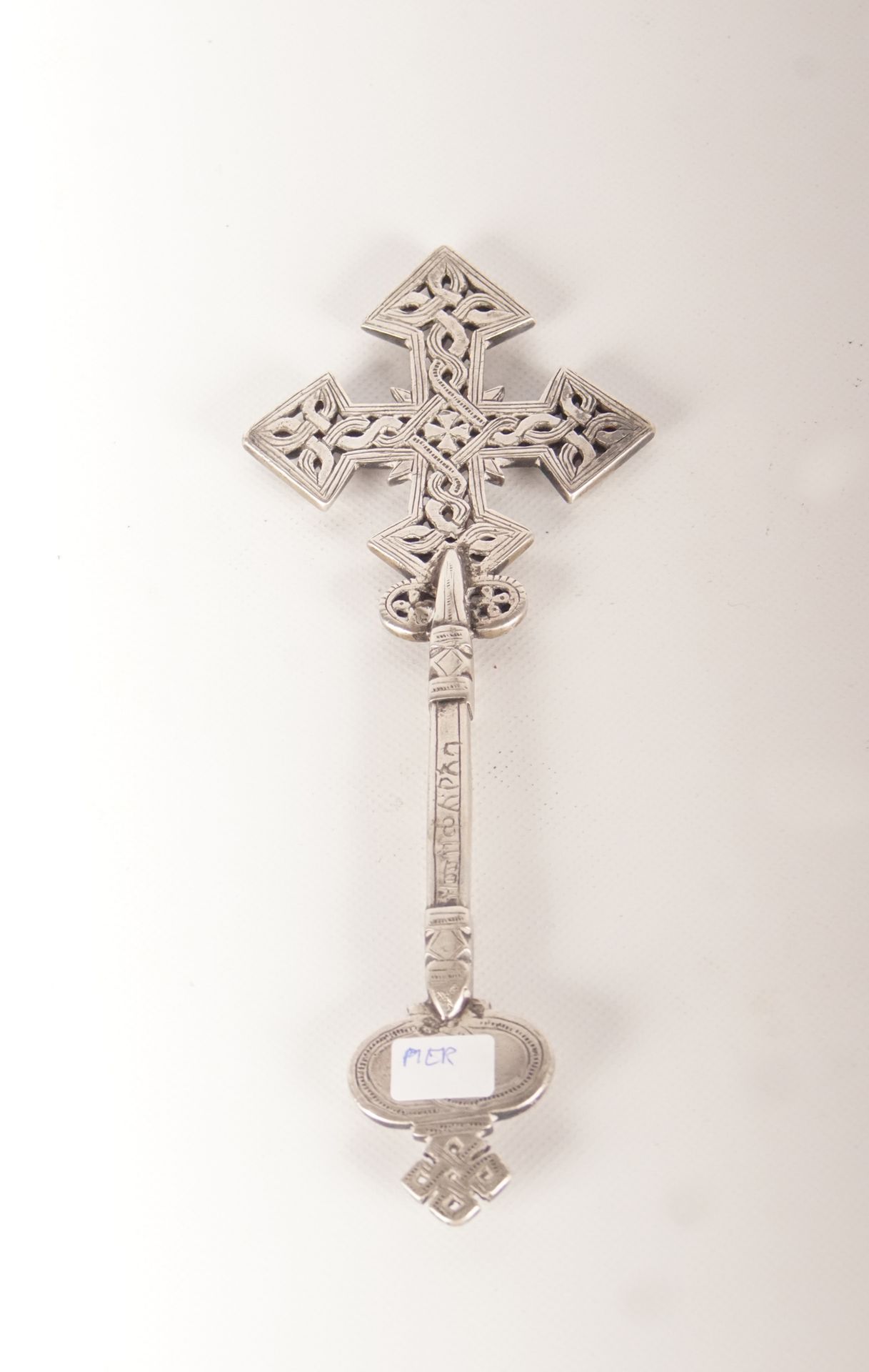 Ethiopia - Croix éthiopienne 刻有埃塞俄比亚文字的低矮银质十字架。无标记。 21.